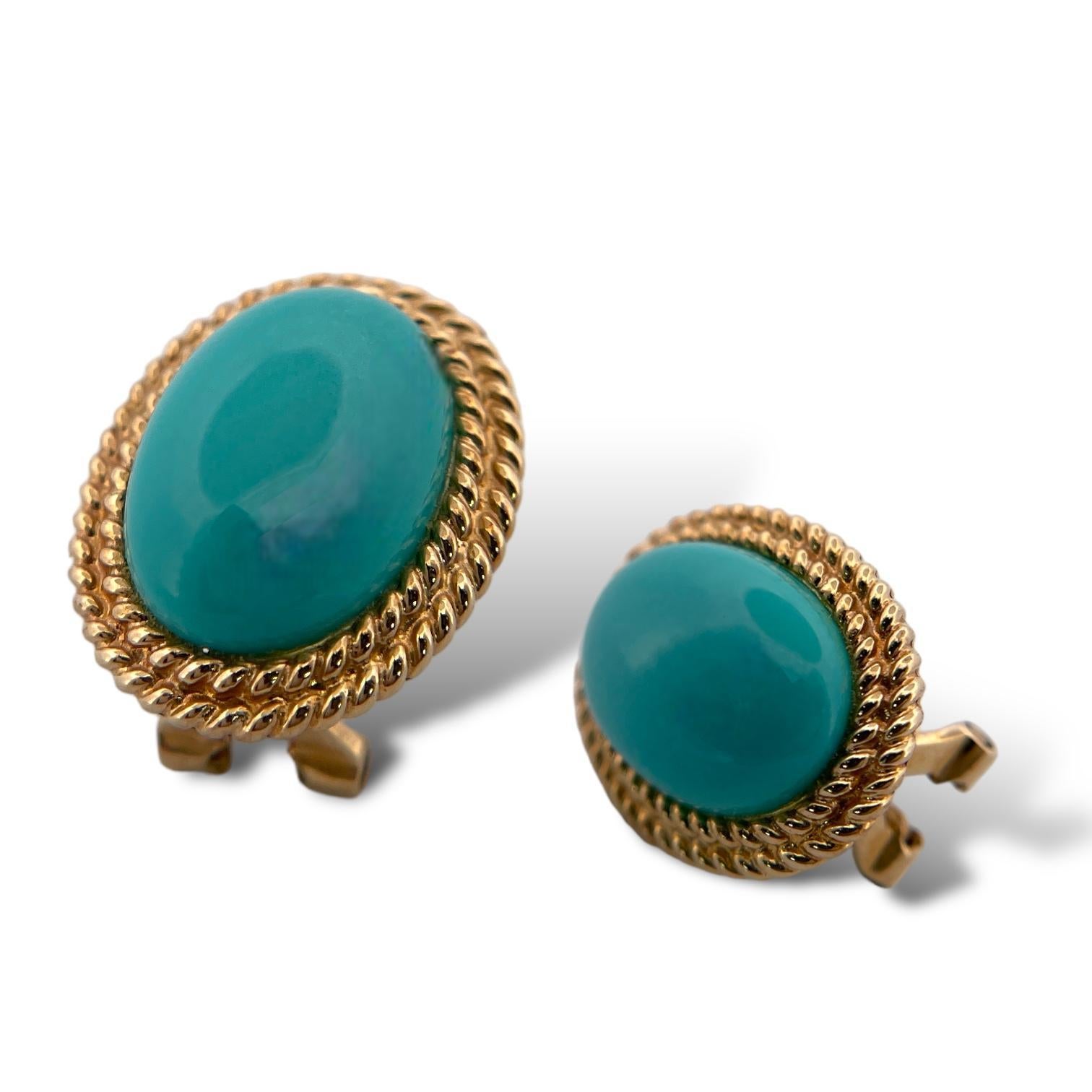 Modern Elegant Persian Turquoise Earrings in 14K Yellow Gold