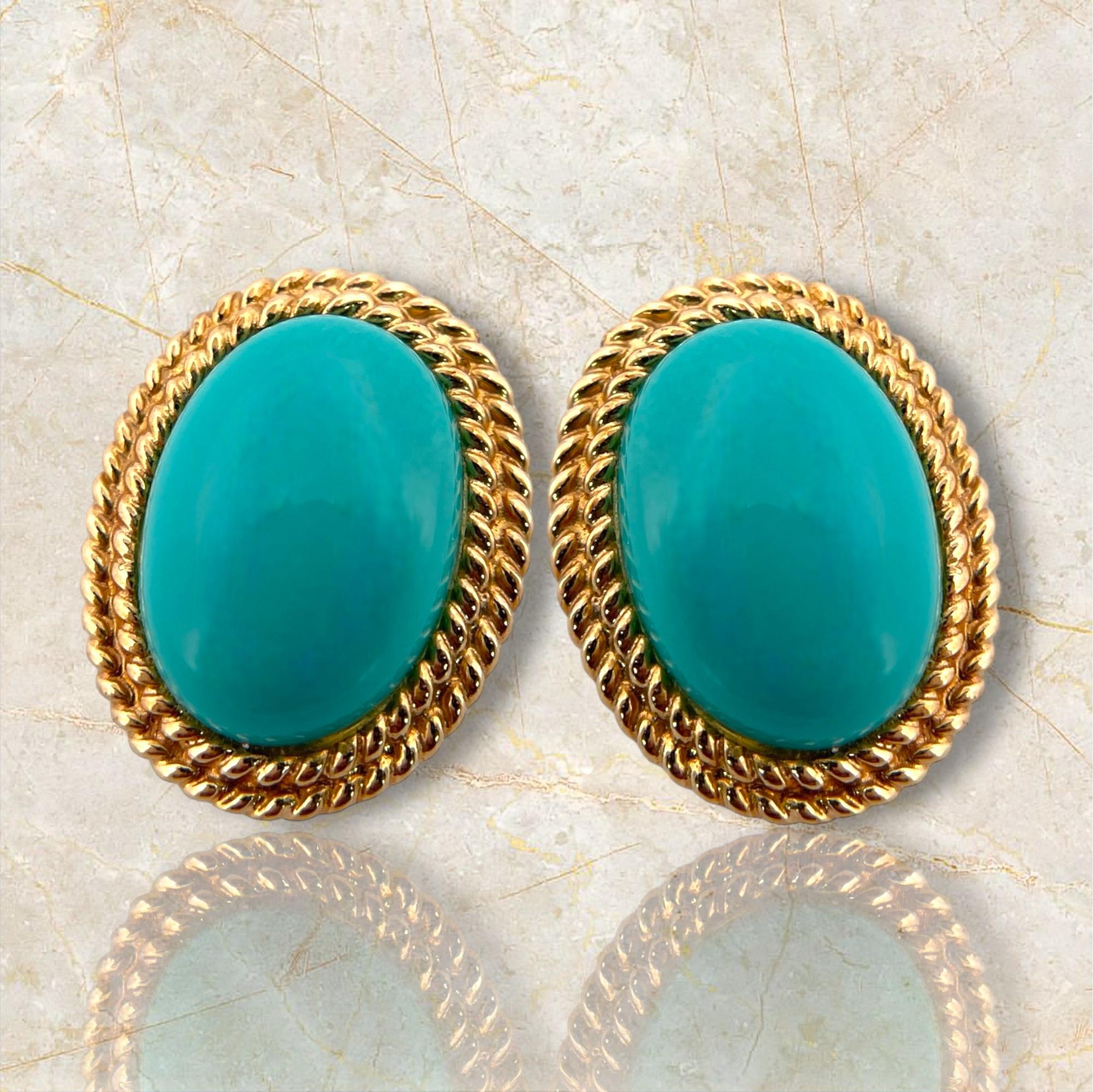 Women's Elegant Persian Turquoise Earrings in 14K Yellow Gold