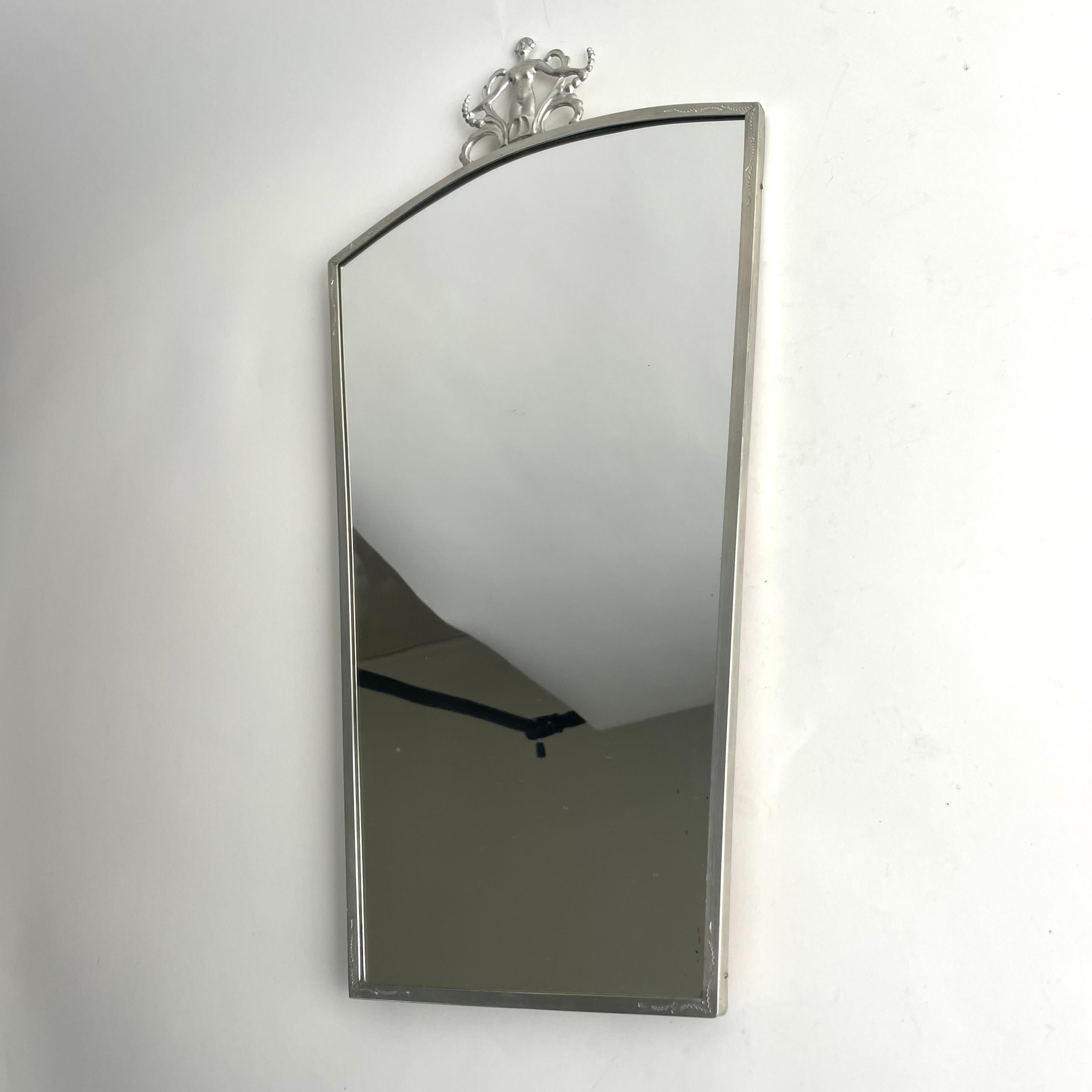 Art Deco Elegant Pewter Mirror, Swedish Grace, Late 1920s For Sale