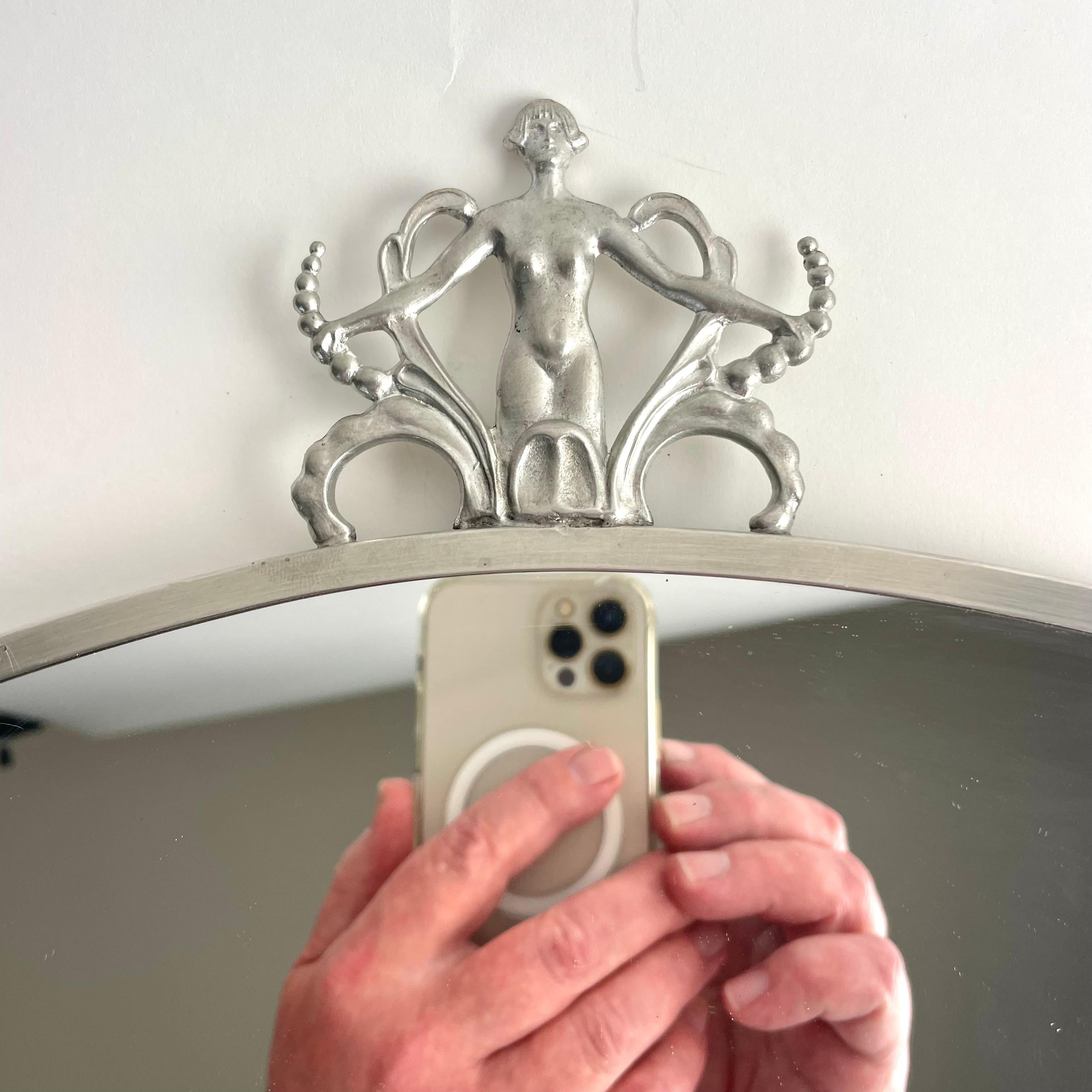 Early 20th Century Elegant Pewter Mirror, Swedish Grace, Late 1920s For Sale