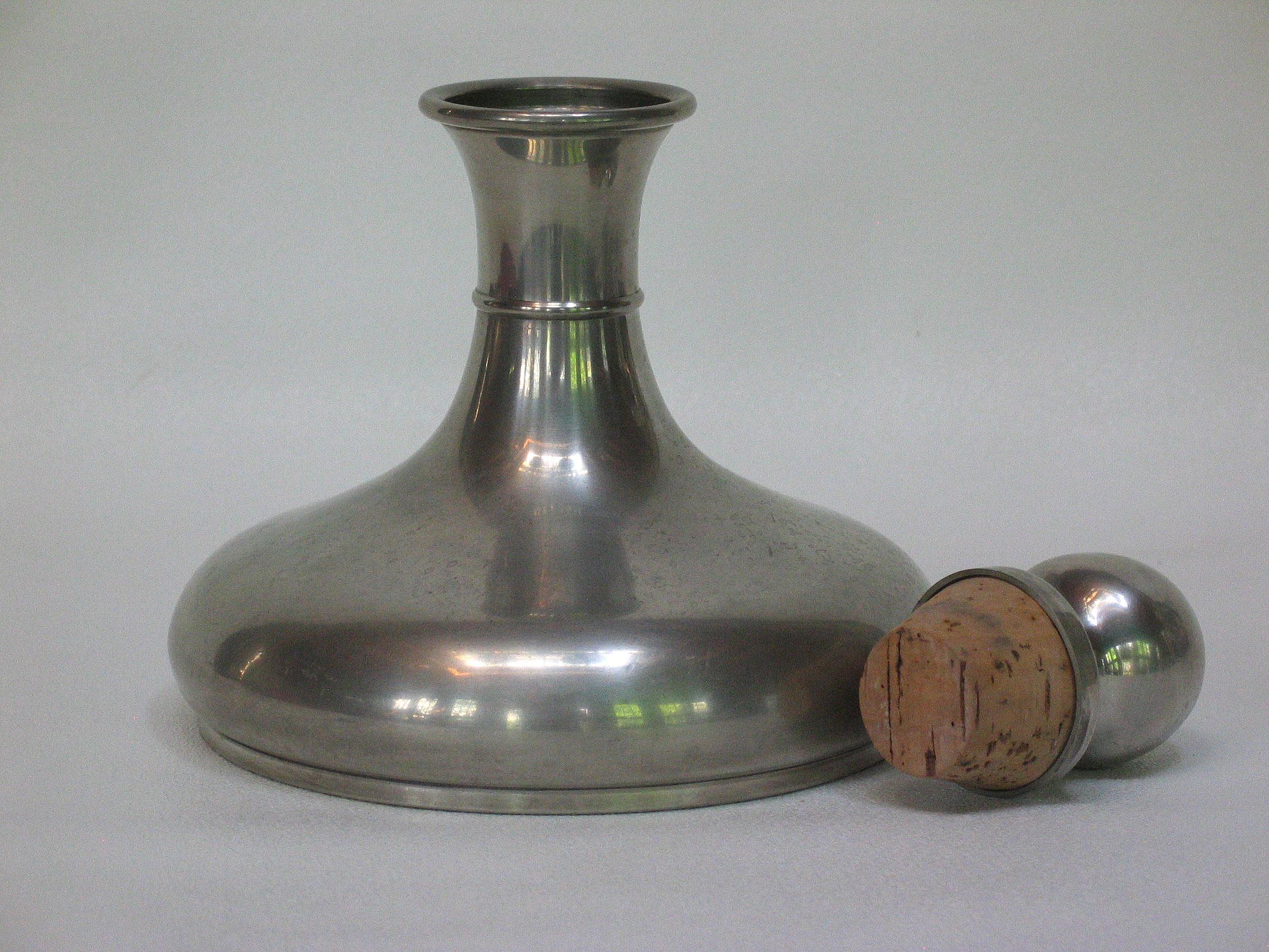 French Elegant Pewter Ship Decanter & Six Cups Liquor Set For Sale