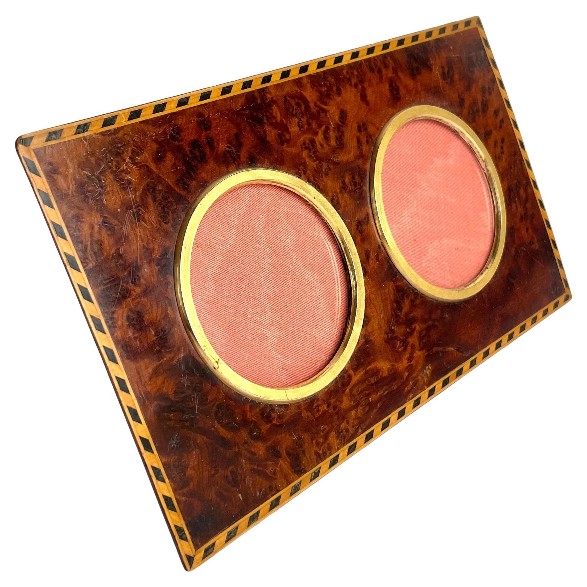 Elegant photo frame in thuja burl with gilded details from the 1930s