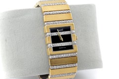 Elegant Piaget Polo 18k Gold & Black Diamond Dial & Diamond Wristwatch 8131