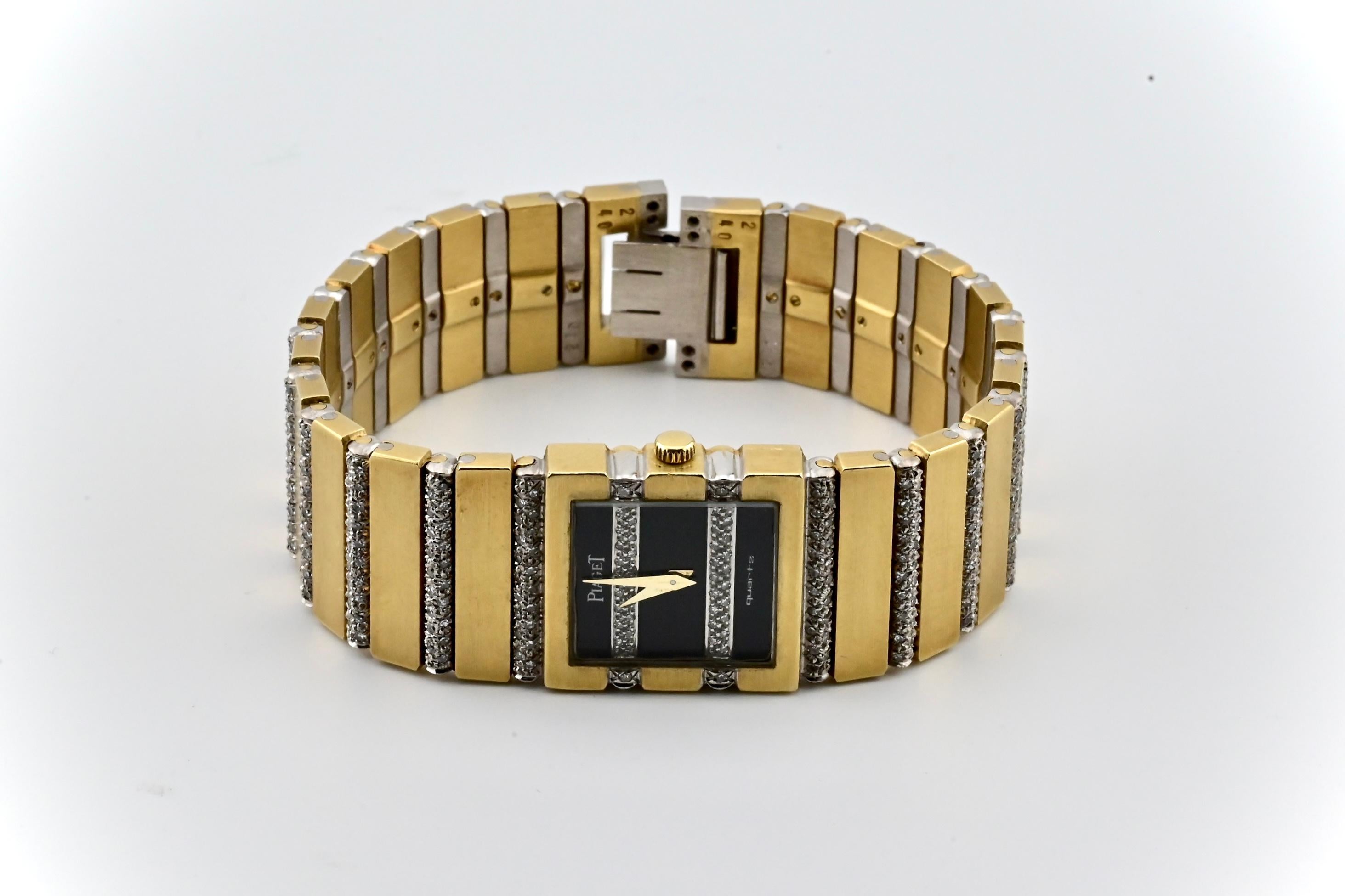 Single Cut Elegant Piaget Polo 18k Gold & Black Diamond Dial & Diamond Wristwatch 8131