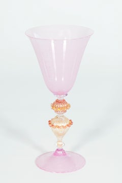 Elegant Pink Goblet in Murano Glass with “Morise” Decorations, Italy, 1990s