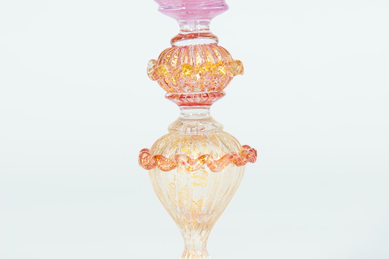 Elegant Pink Goblet in Murano Glass with “Morise” Decorations, Italy, 1990s In Excellent Condition For Sale In Villaverla, IT