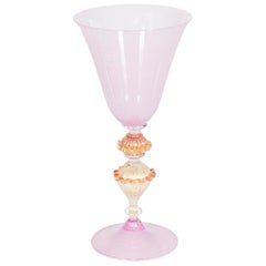 Elegant Pink Goblet in Murano Glass with “Morise” Decorations, Italy, 1990s