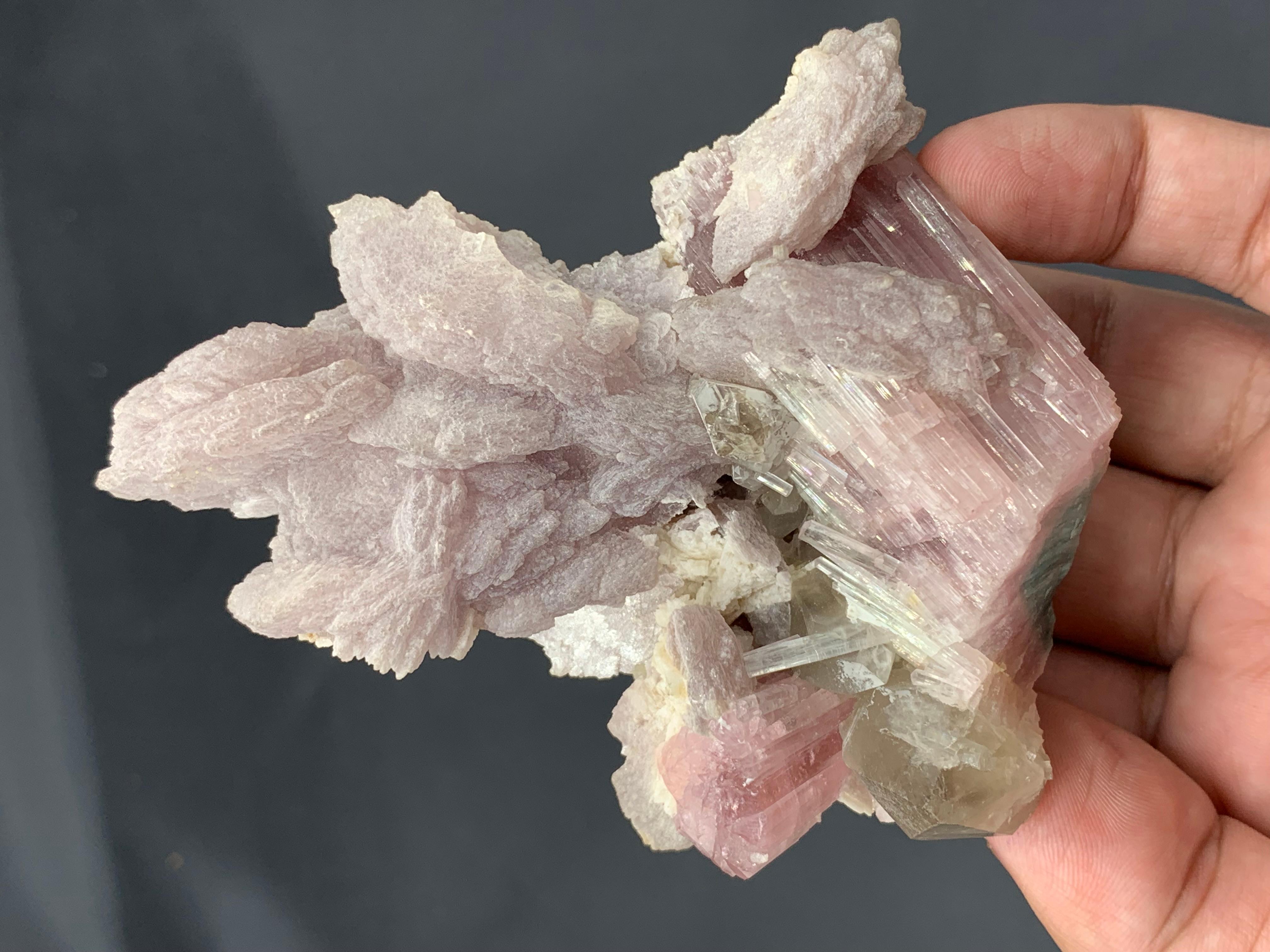 Elegant Pink Lepidolite On Pink Tourmaline Crystals With Quartz From Afghanistan For Sale 5