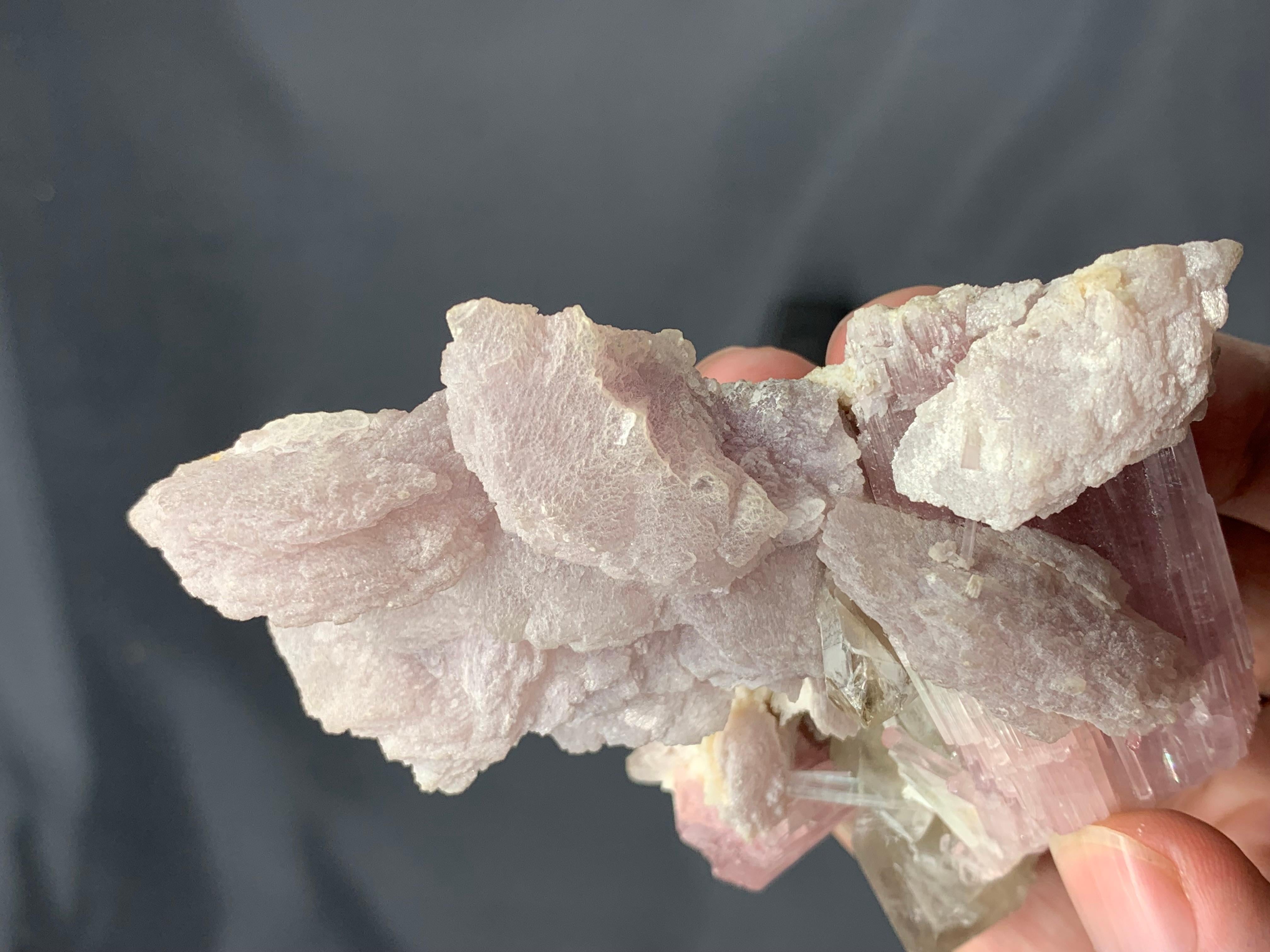 Elegant Pink Lepidolite On Pink Tourmaline Crystals With Quartz From Afghanistan For Sale 7