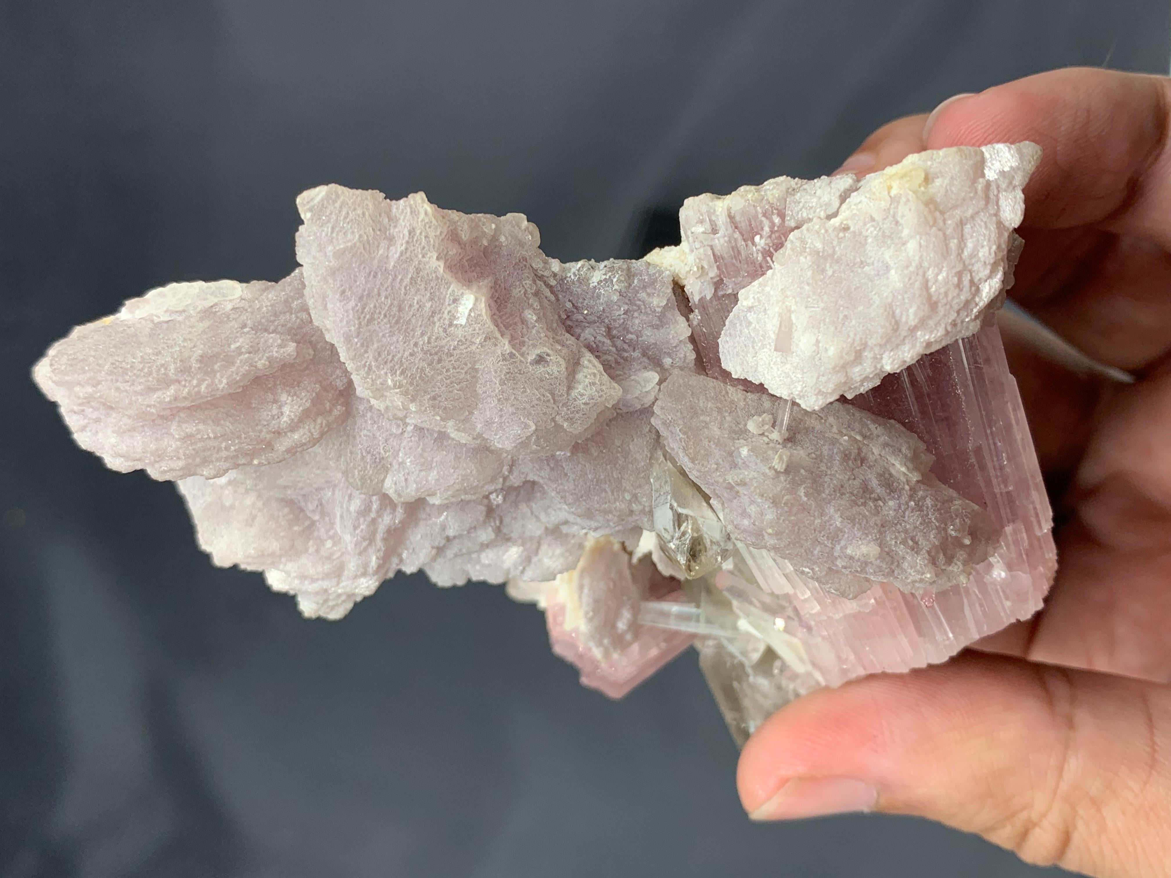 Elegant Pink Lepidolite On Pink Tourmaline Crystals With Quartz From Afghanistan In Good Condition For Sale In Peshawar, PK