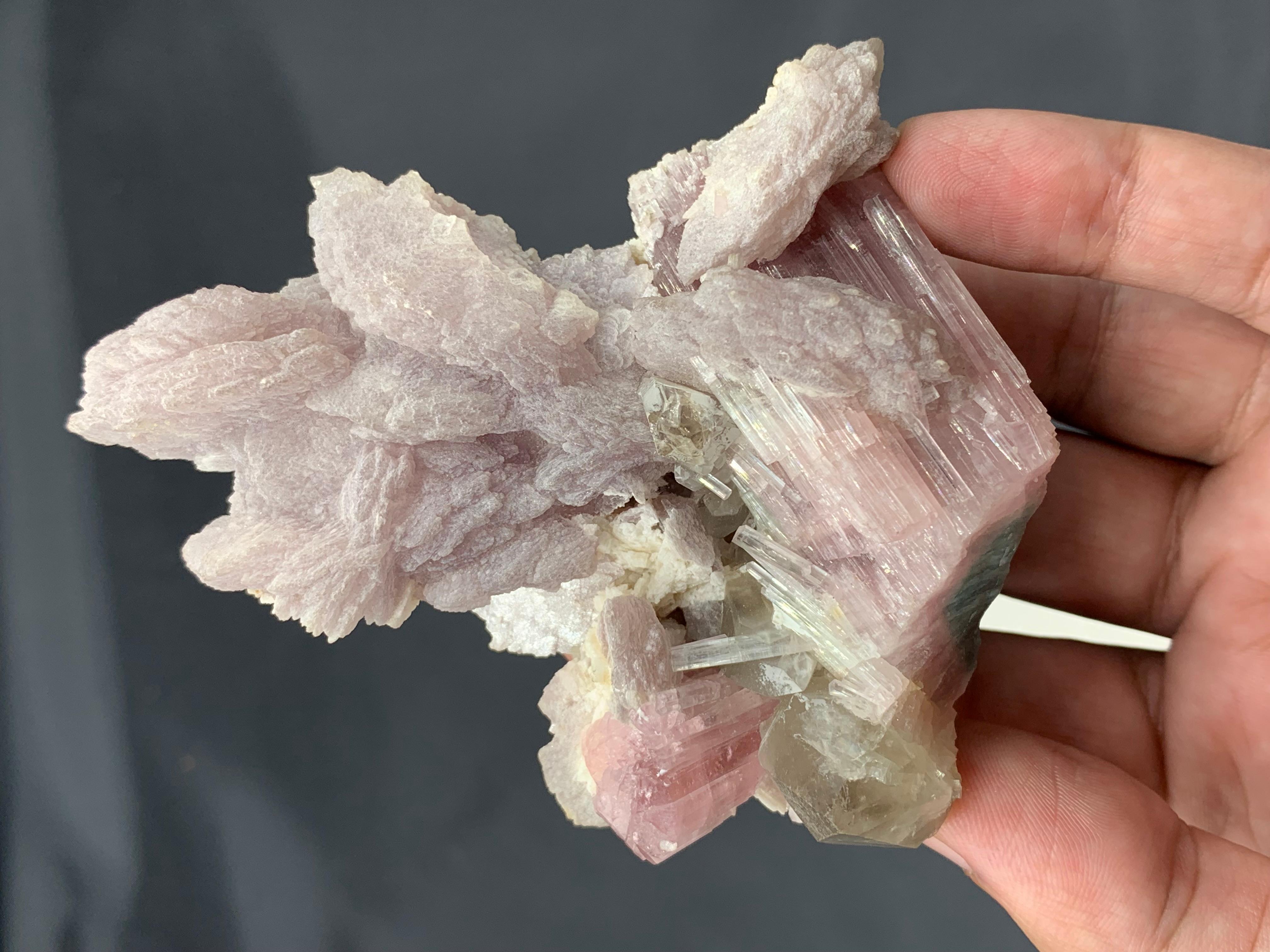 Other Elegant Pink Lepidolite On Pink Tourmaline Crystals With Quartz From Afghanistan For Sale