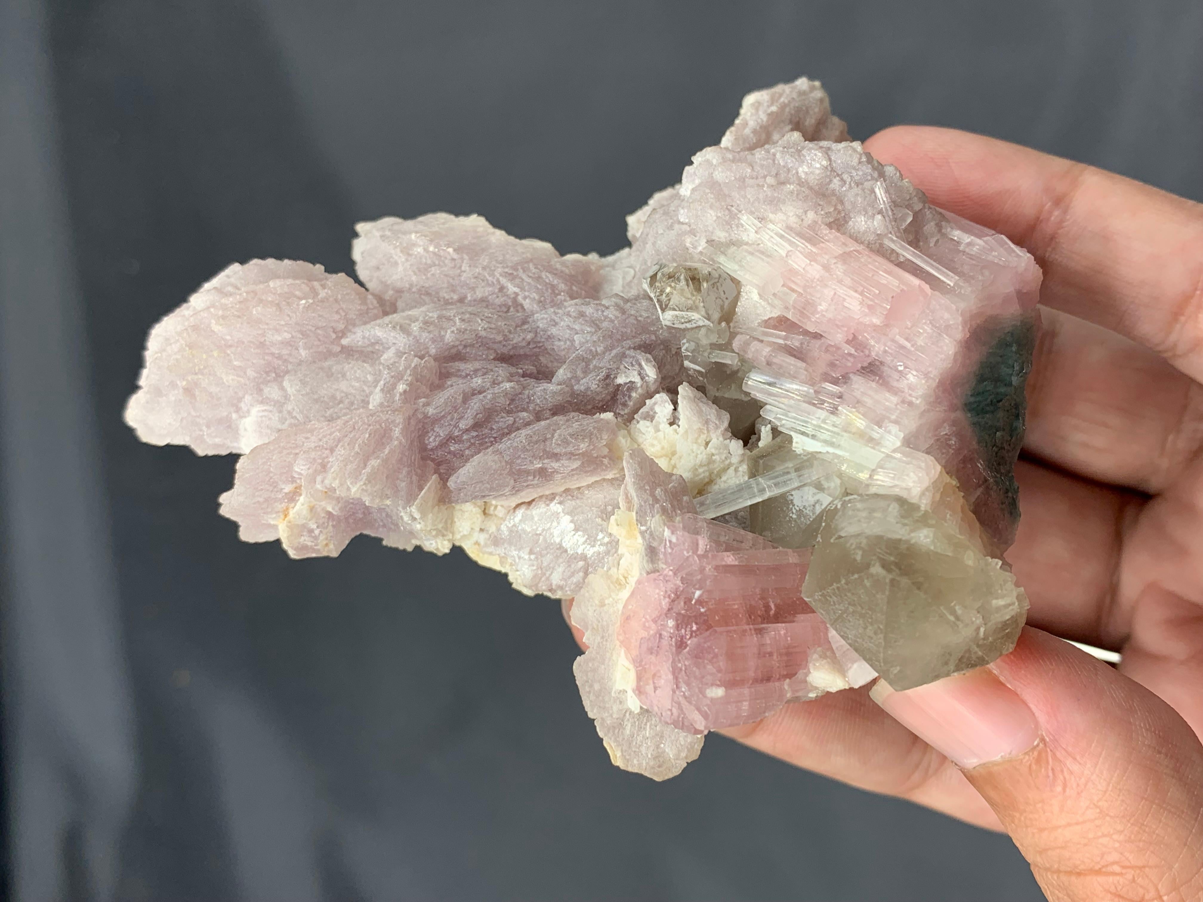 Elegant Pink Lepidolite On Pink Tourmaline Crystals With Quartz From Afghanistan For Sale 1