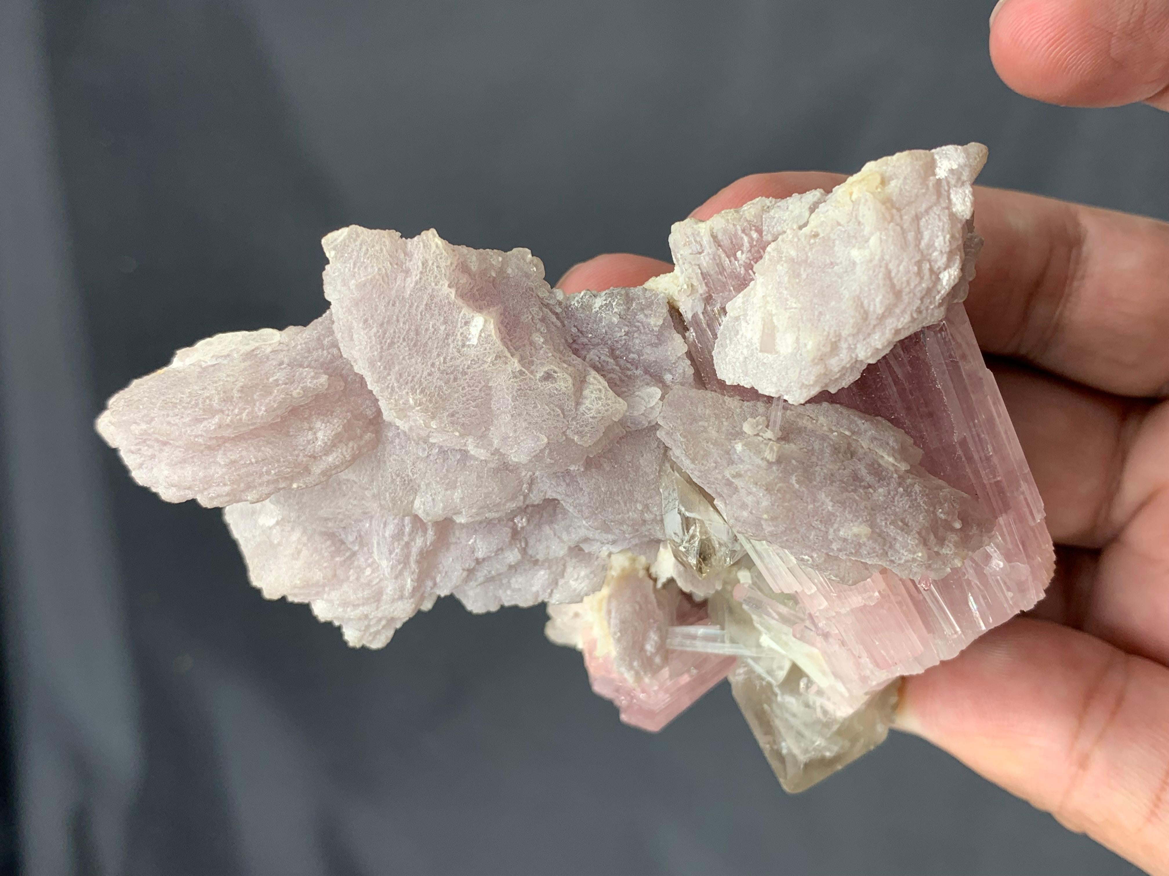 Elegant Pink Lepidolite On Pink Tourmaline Crystals With Quartz From Afghanistan For Sale 2