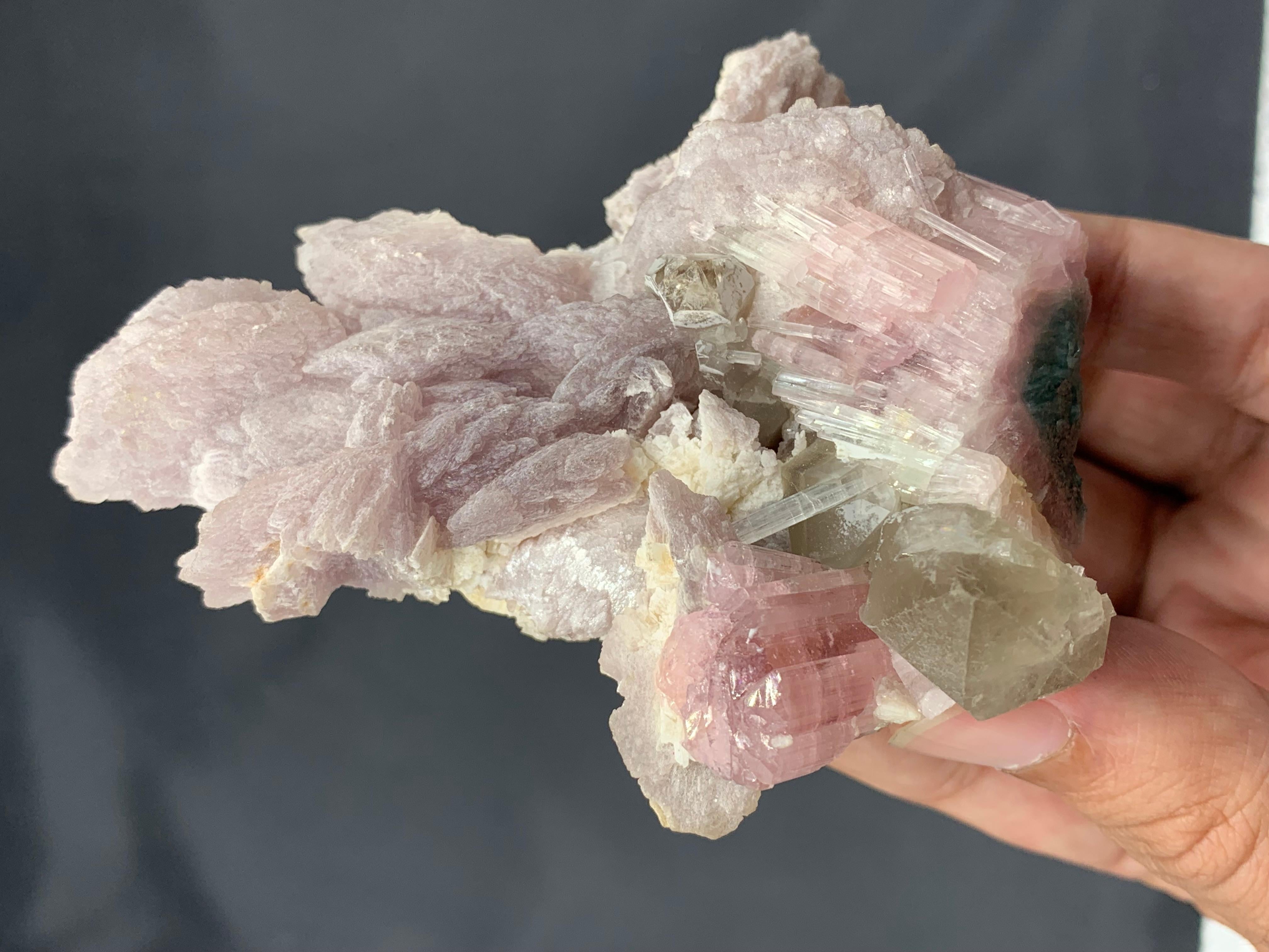 Elegant Pink Lepidolite On Pink Tourmaline Crystals With Quartz From Afghanistan For Sale 3