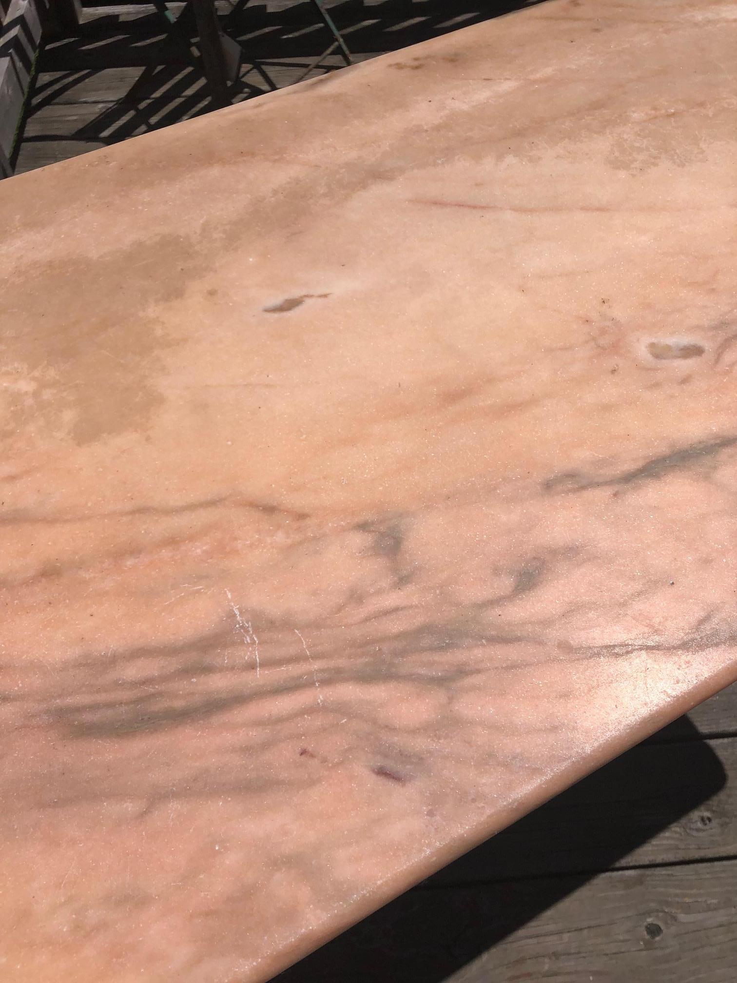 French Provincial Elegant Pink Marble and Iron French Bistro Table