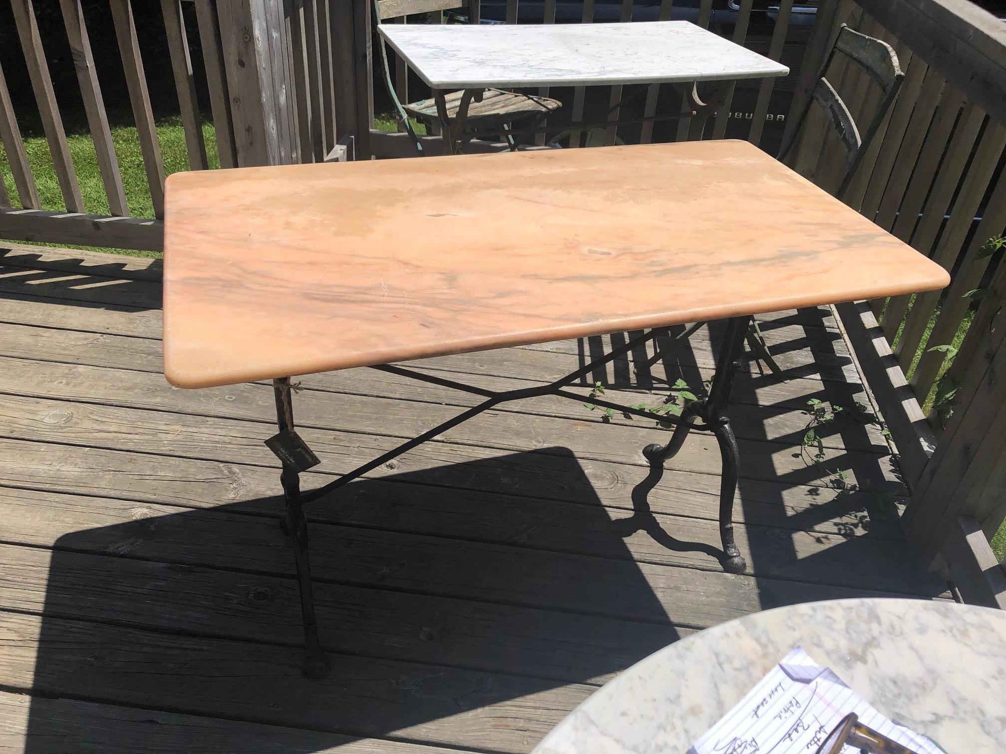 Elegant Pink Marble and Iron French Bistro Table In Excellent Condition In Hopewell, NJ