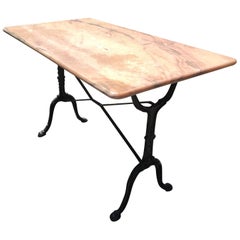 Antique Elegant Pink Marble and Iron French Bistro Table