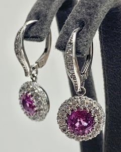 Ceylon Pink Sapphire, Pavé Diamond, White Gold Earrings