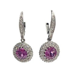 Ceylon Pink Sapphire, Pavé Diamond, White Gold Earrings