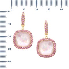 Elegant Pink Sapphire Mother of Pearl Rock Crystal 18K Gold Diamond Earrings