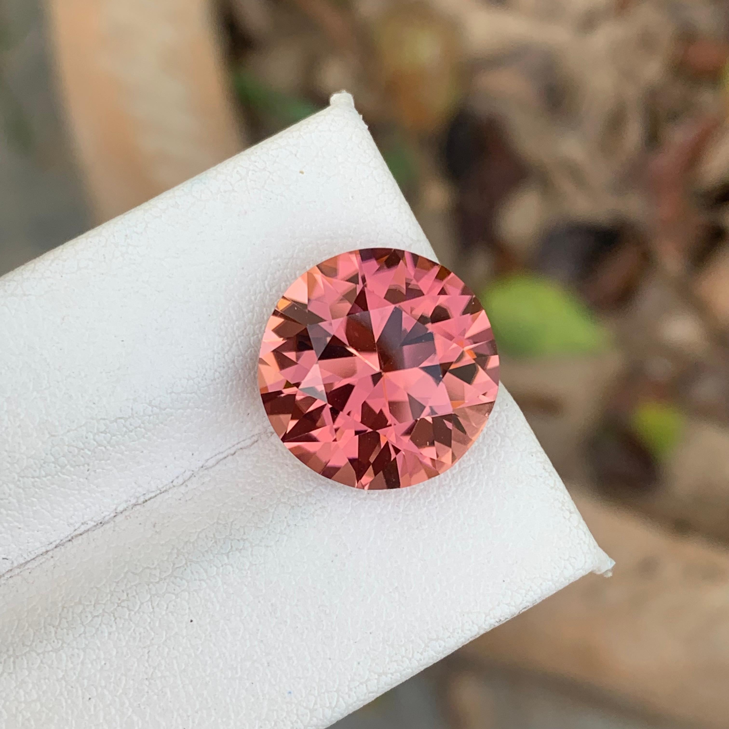 Elegant Pink Tourmaline Ring Gem 9.90 Carat Round Precision Cut Loose Gemstone For Sale 1