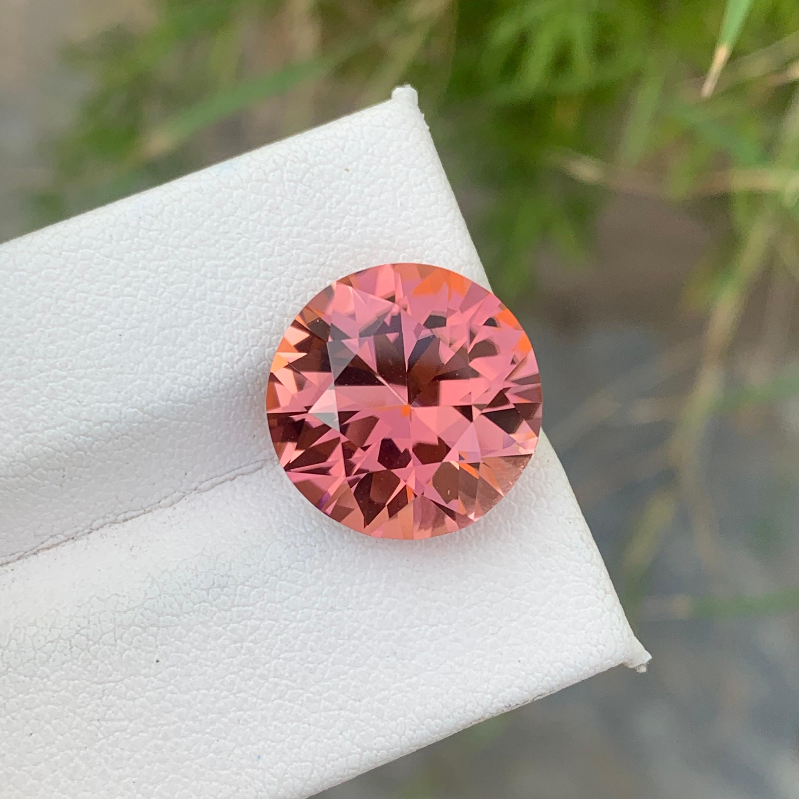 Elegant Pink Tourmaline Ring Gem 9.90 Carat Round Precision Cut Loose Gemstone For Sale 2