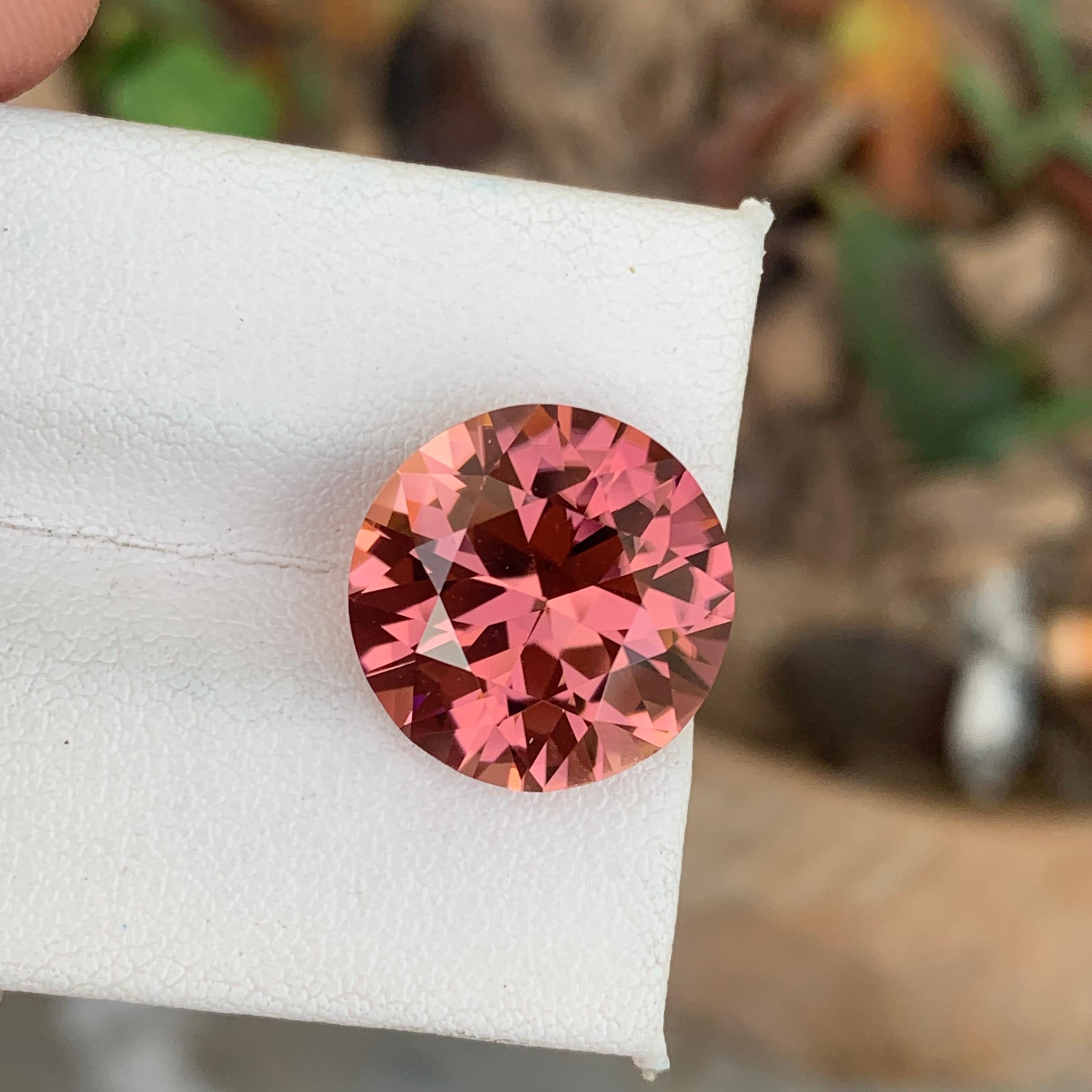 Elegant Pink Tourmaline Ring Gem 9.90 Carat Round Precision Cut Loose Gemstone For Sale 3