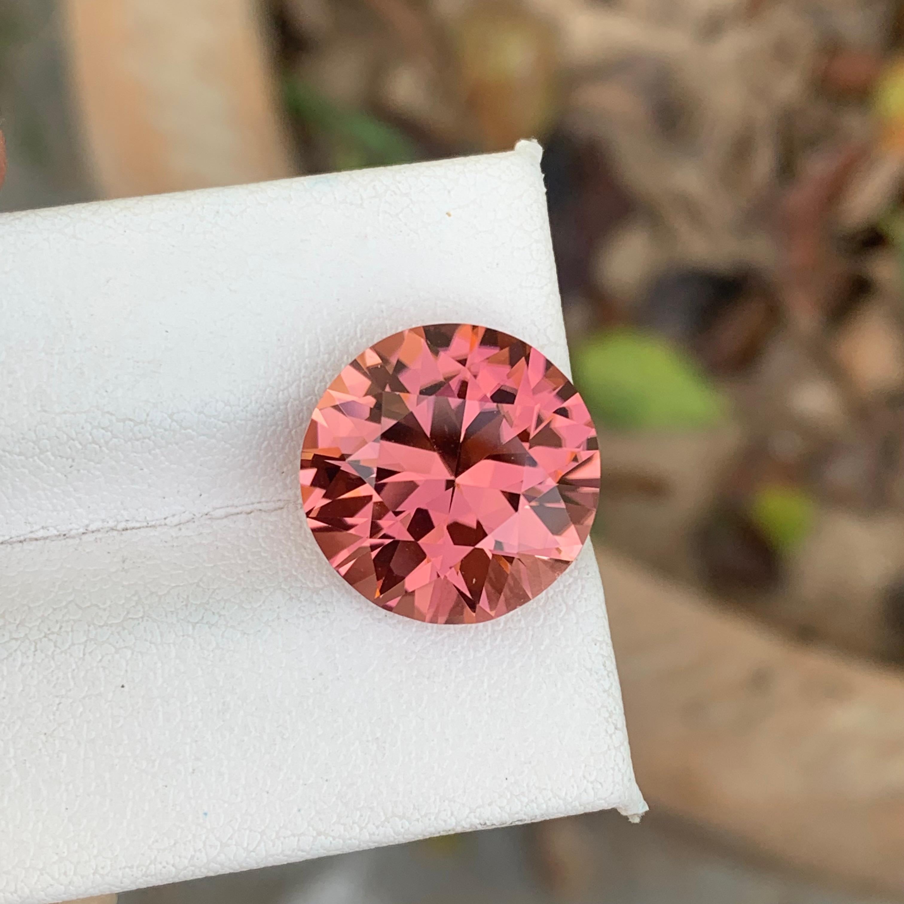 Elegant Pink Tourmaline Ring Gem 9.90 Carat Round Precision Cut Loose Gemstone For Sale 4
