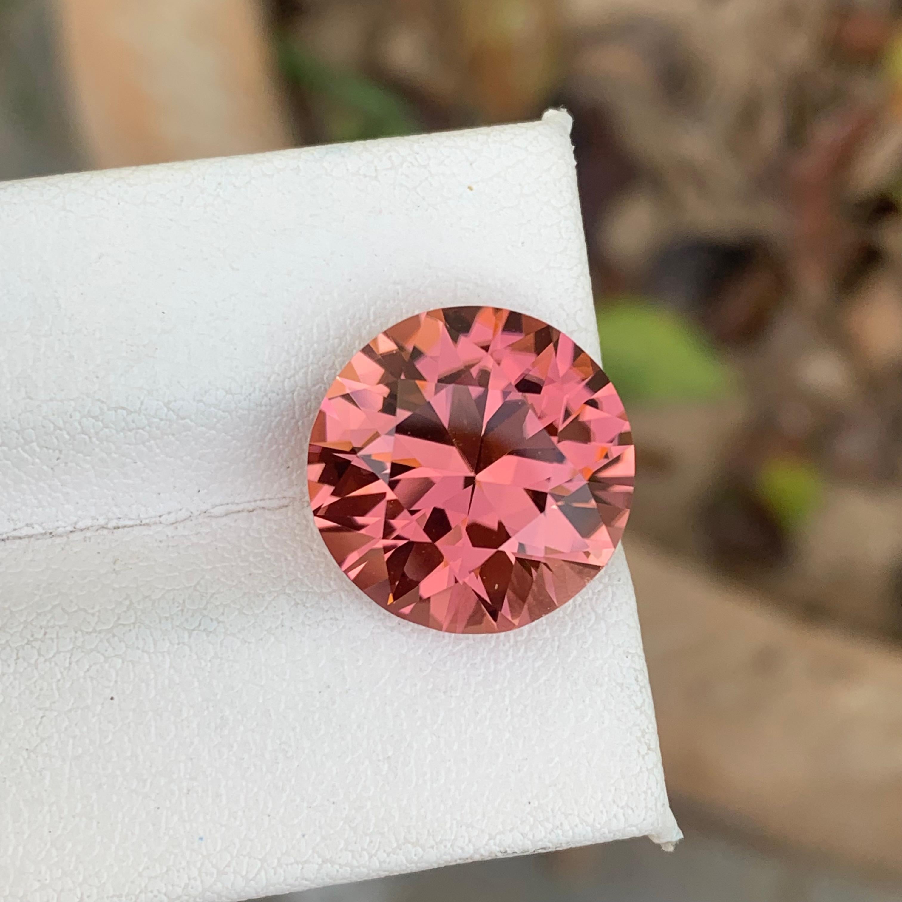 Elegant Pink Tourmaline Ring Gem 9.90 Carat Round Precision Cut Loose Gemstone For Sale 5