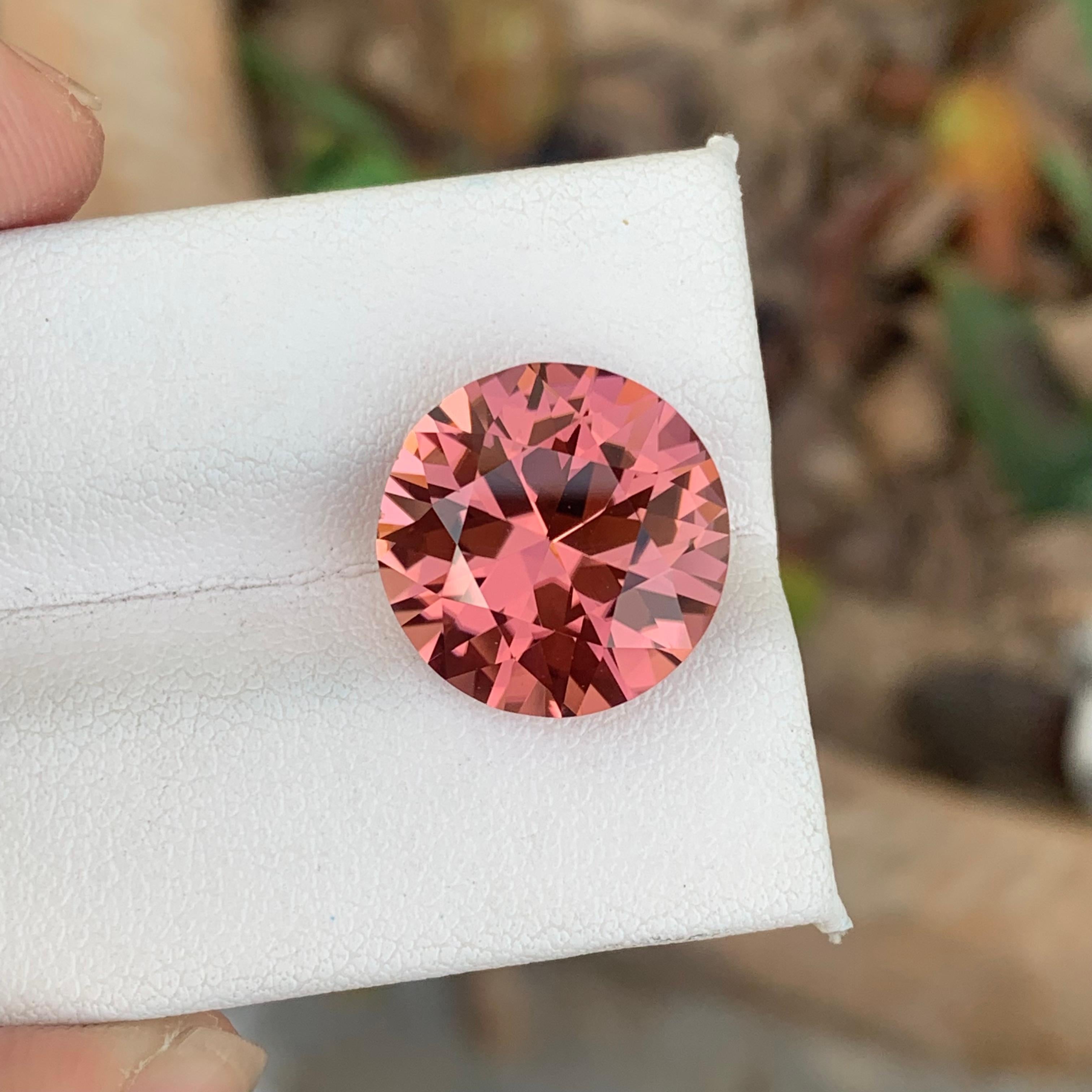 Arts and Crafts Elegant Pink Tourmaline Ring Gem 9.90 Carat Round Precision Cut Loose Gemstone For Sale