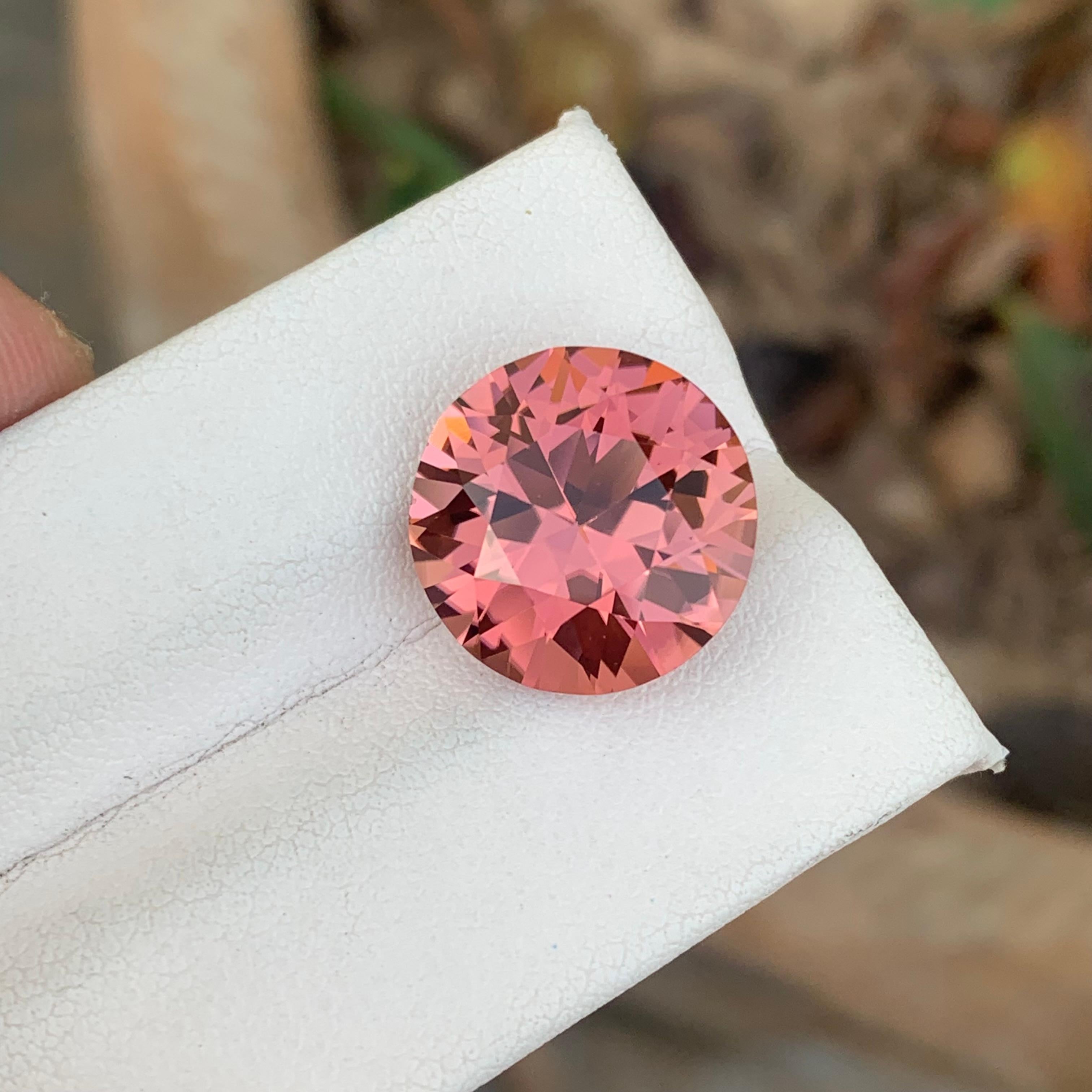 Elegant Pink Tourmaline Ring Gem 9.90 Carat Round Precision Cut Loose Gemstone In New Condition For Sale In Peshawar, PK