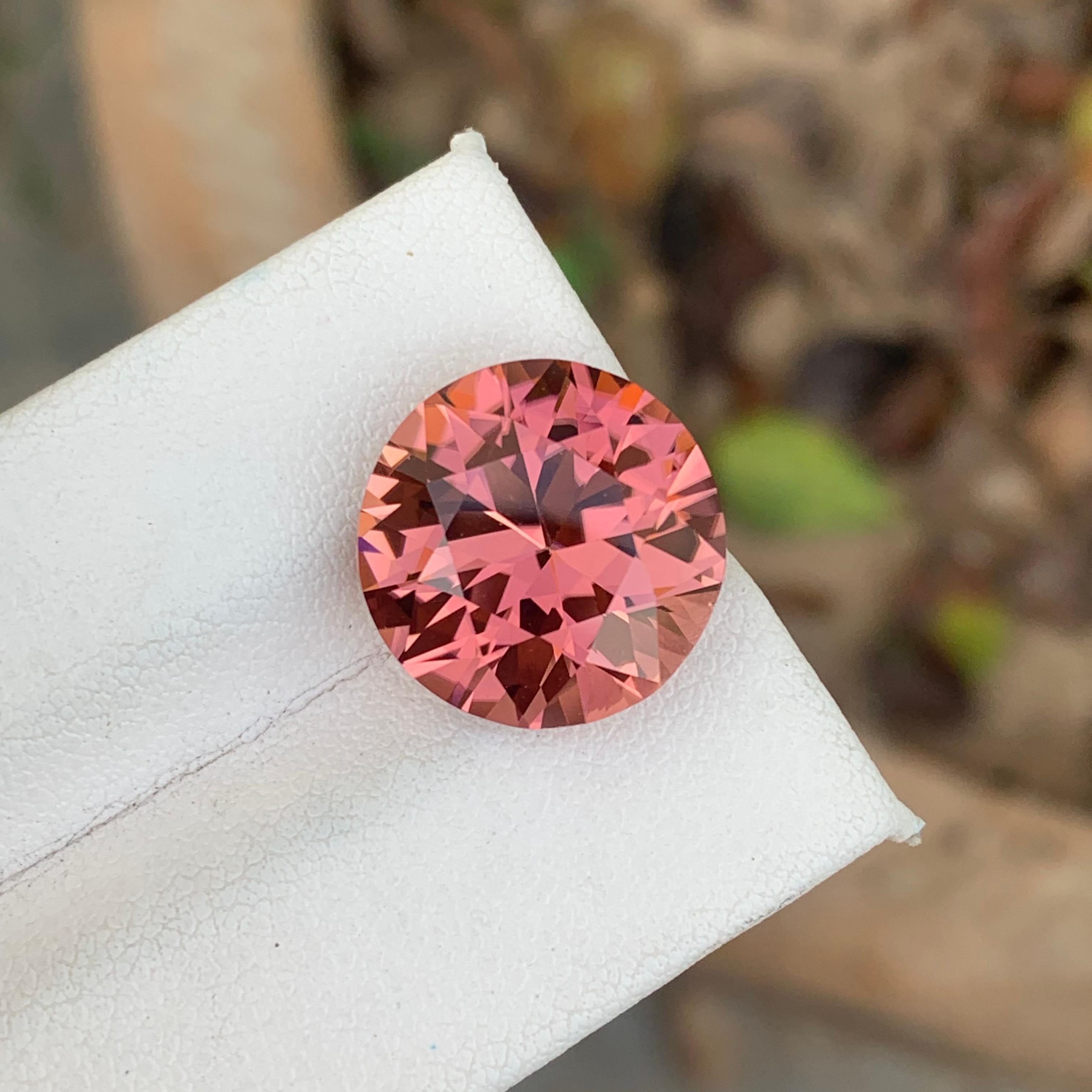 Women's or Men's Elegant Pink Tourmaline Ring Gem 9.90 Carat Round Precision Cut Loose Gemstone For Sale