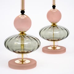Elegant Pink Venetian Glass Modernist Lamps, Murano, Italy