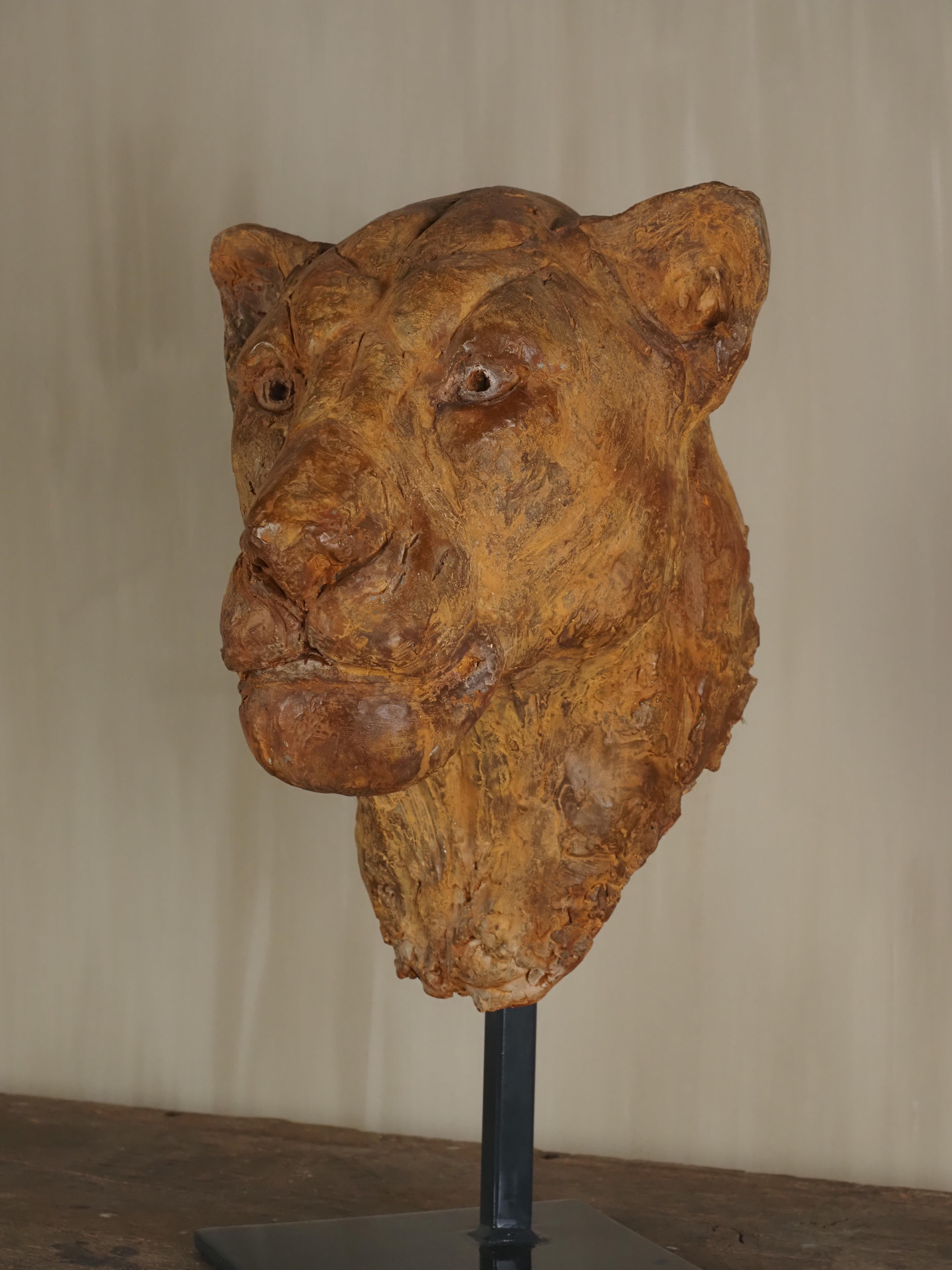 Elegante escultura de escayola con cabeza de león de Carine Laeveren en venta 5