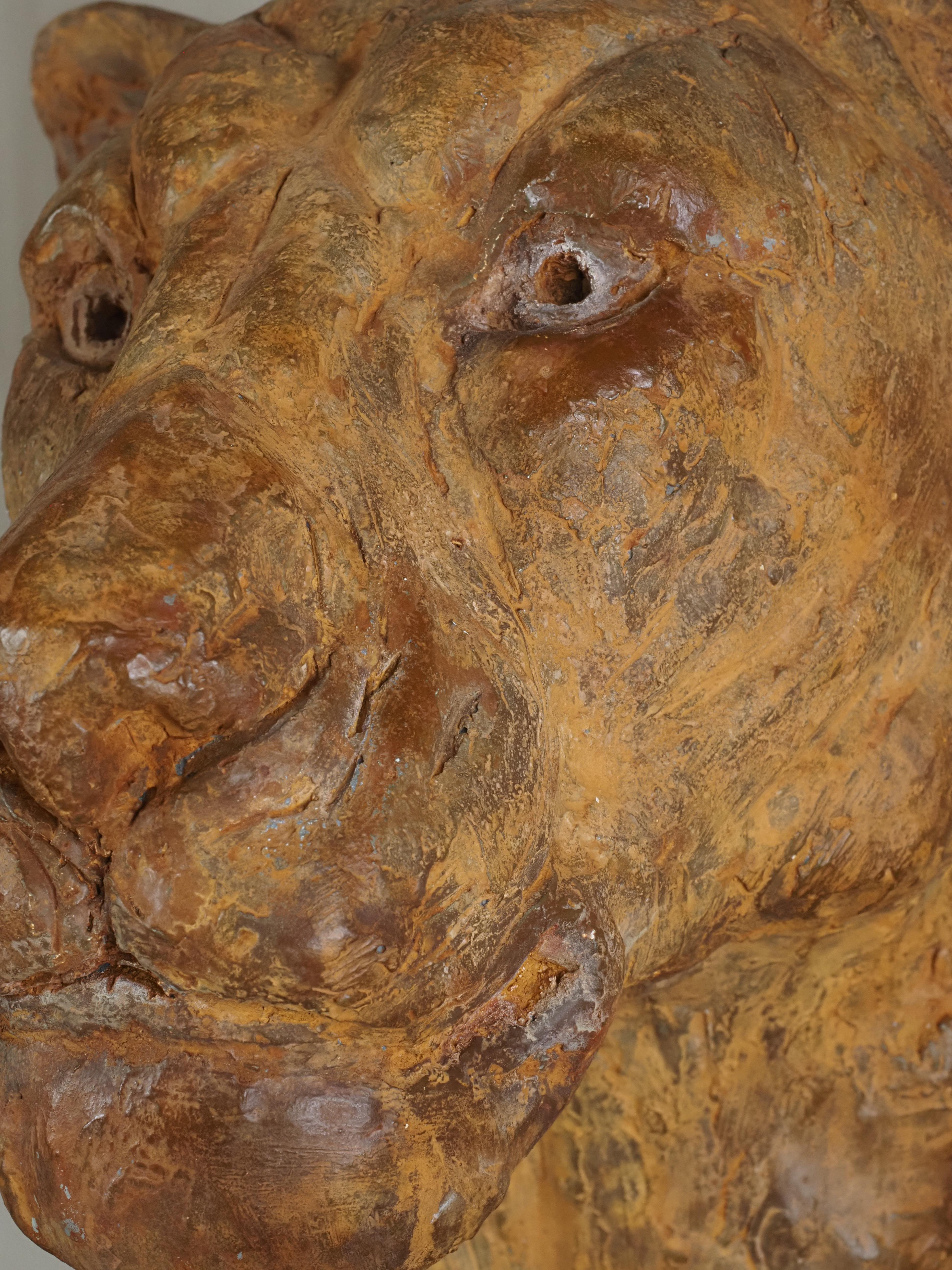Elegante escultura de escayola con cabeza de león de Carine Laeveren en venta 7