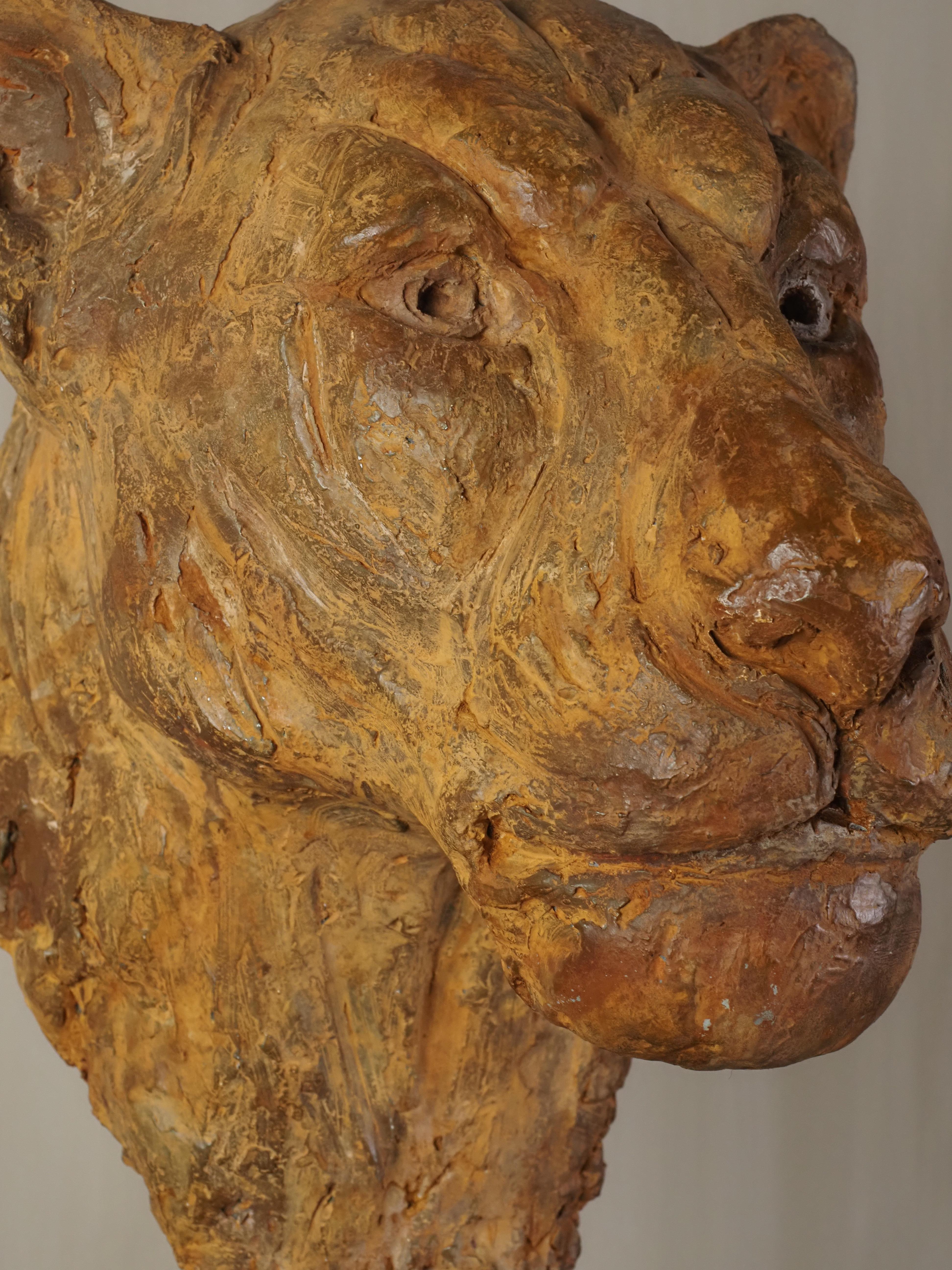 Elegante escultura de escayola con cabeza de león de Carine Laeveren en venta 11
