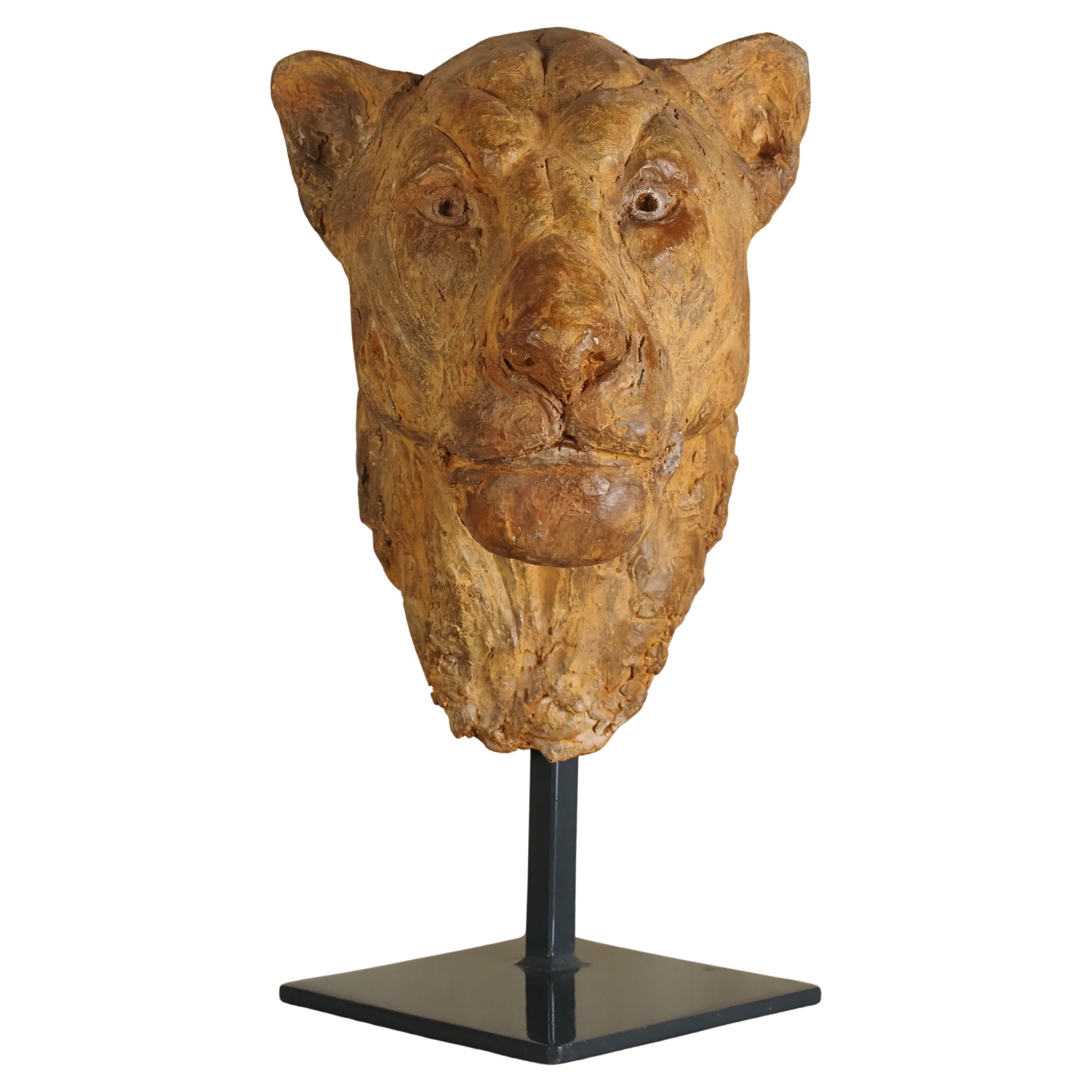 Elegante escultura de escayola con cabeza de león de Carine Laeveren en venta