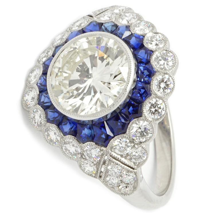 Art Deco Sophia D. 1.92 Carat Blue Sapphire and Diamond Platinum Ring For Sale