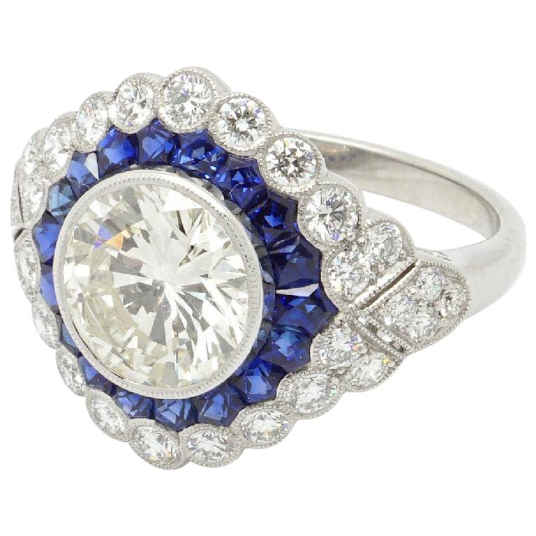 Sophia D. 1.92 Carat Blue Sapphire and Diamond Platinum Ring For Sale