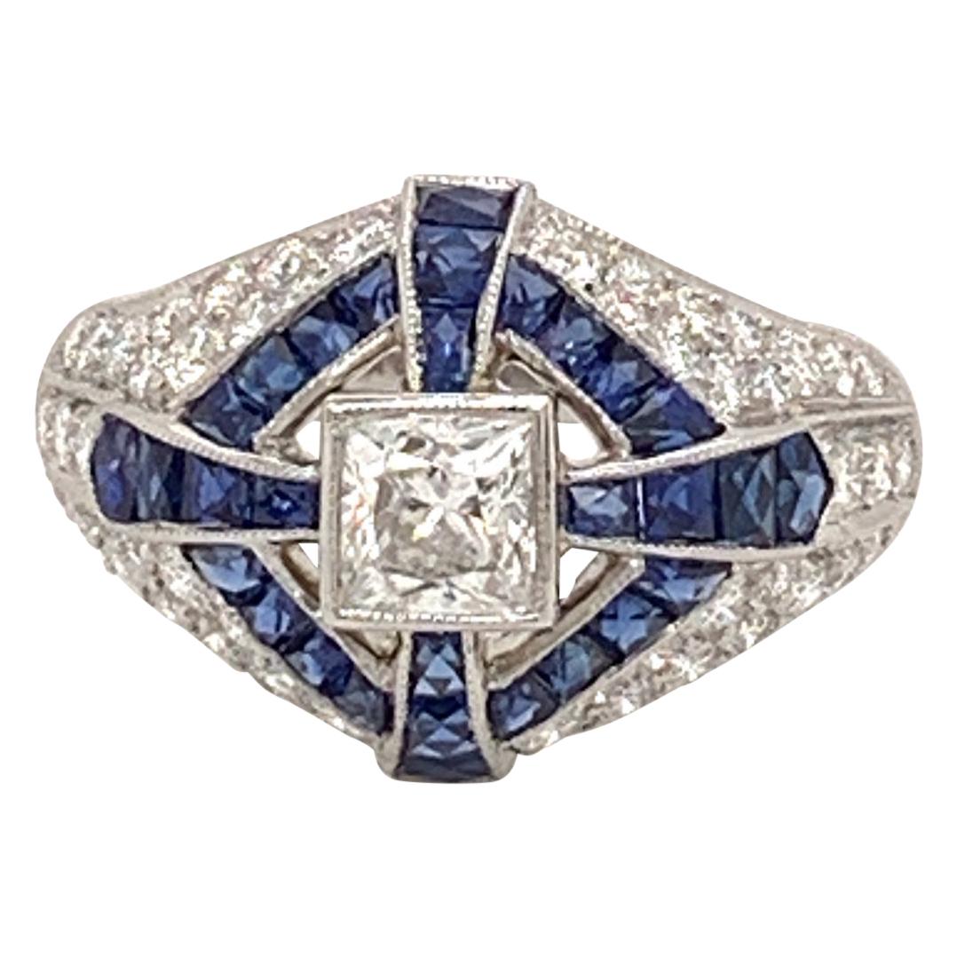Sophia D. 2.60 Carat Blue Sapphire and Diamond Art Deco Platinum Ring For Sale