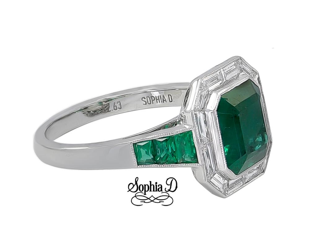 Sophia D exquisite emerald ring in platinum showcasing a stunning square cut with a total carat of 2.63 surround by diamonds weighing 0.54 carat and emeralds weighing 0.35 carat.

Ring is available for resizing.

Sophia D by Joseph Dardashti LTD has