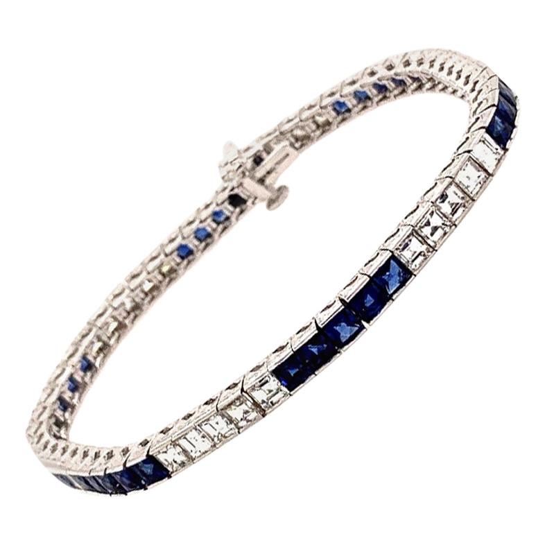 Elegant Platinum 5.44 Carat Diamond and Sapphire Bracelet