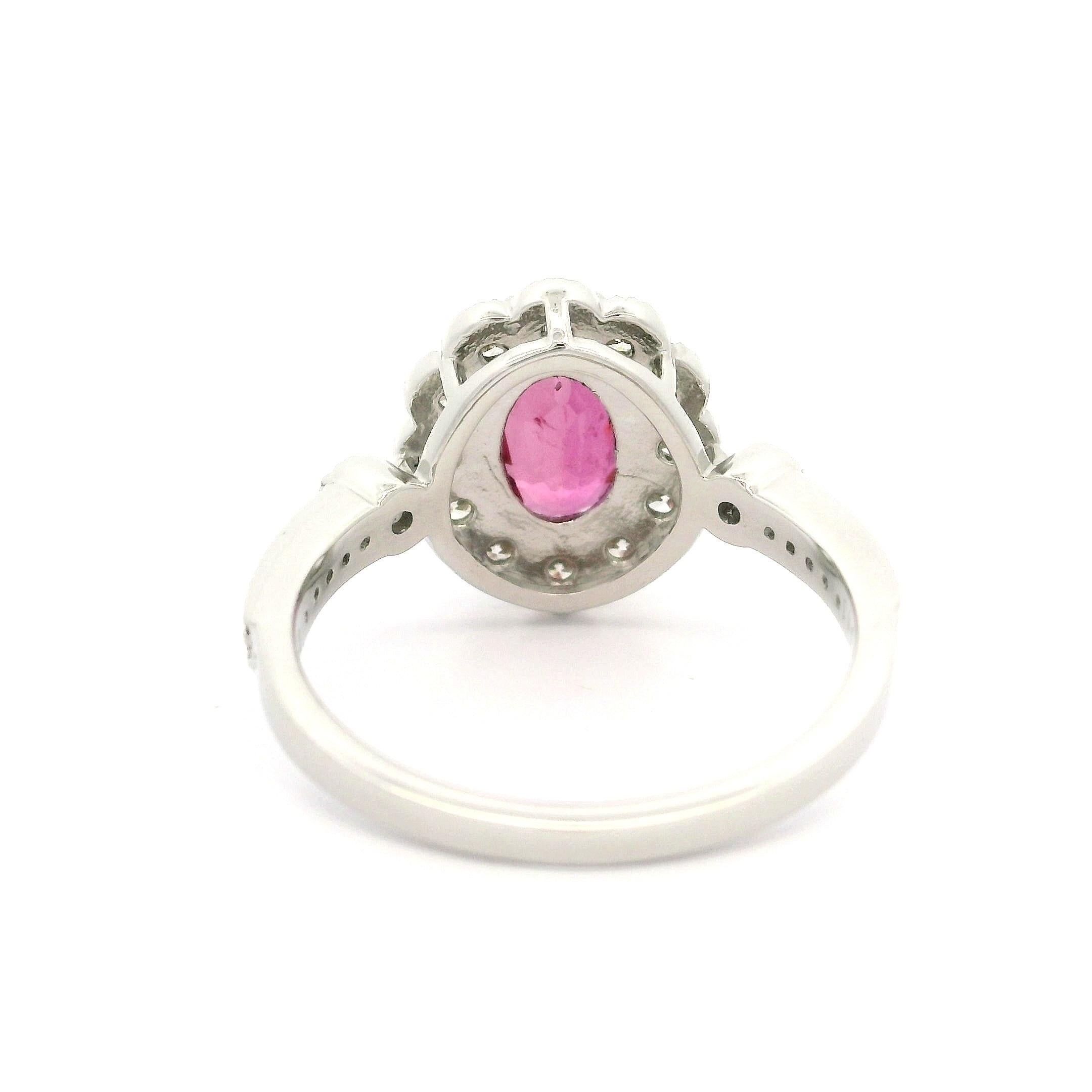 Elegant Platinum AIGS 1.74ctw NO Heat Oval Ruby & Diamond Milgrain Halo Ring For Sale 5