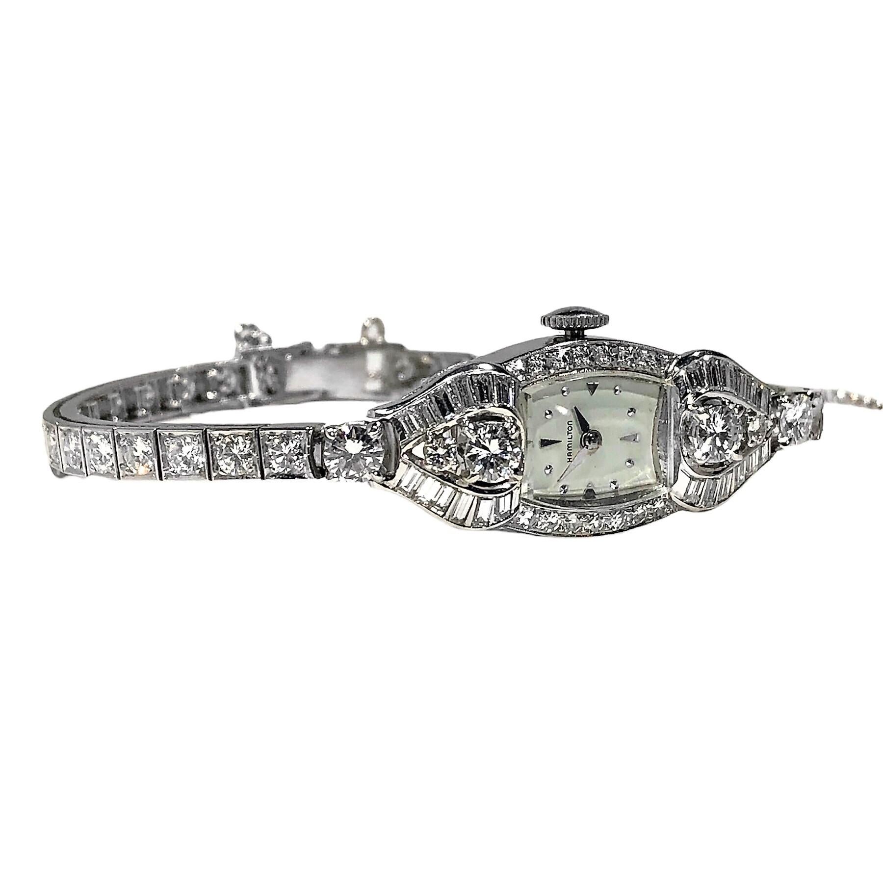 Brilliant Cut Elegant Platinum and Diamond Vintage, Ladies Hamilton Cocktail Watch