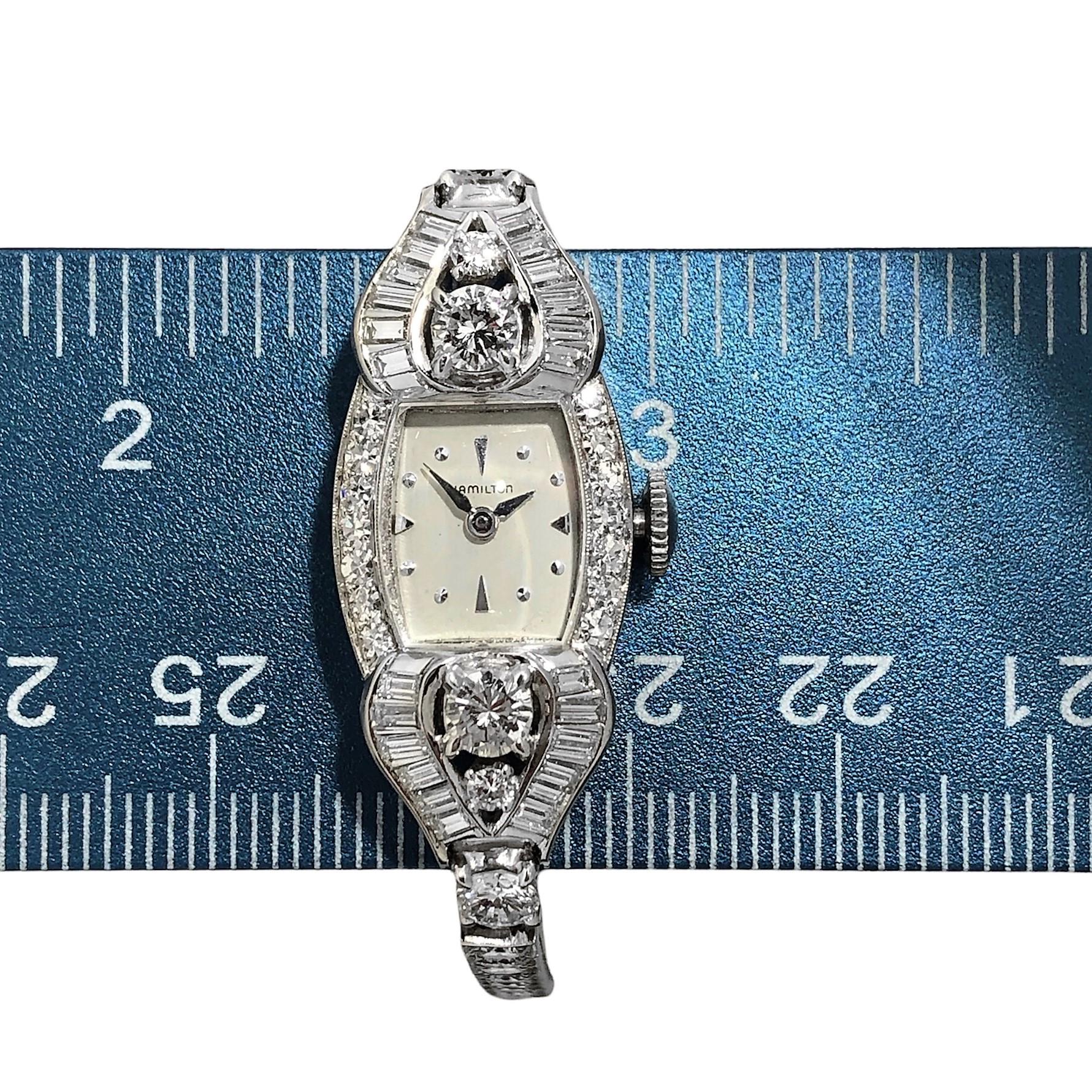 Women's Elegant Platinum and Diamond Vintage, Ladies Hamilton Cocktail Watch