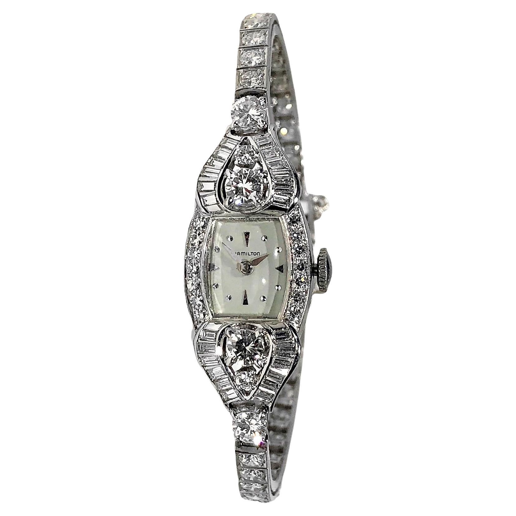 Hamilton Damen-Cocktailuhr aus Platin und Diamanten Vintage