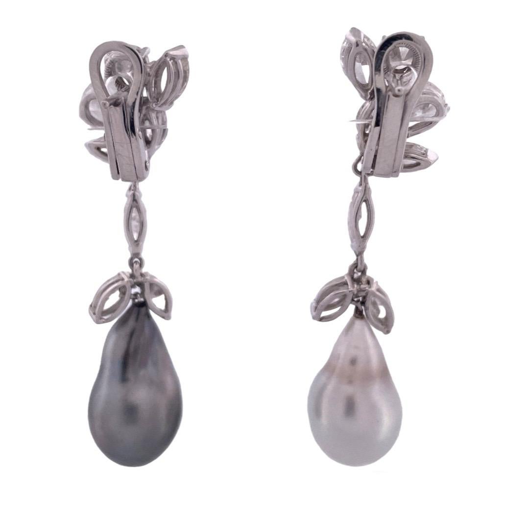 Retro Elegant Platinum Diamond Dangle Earrings For Sale