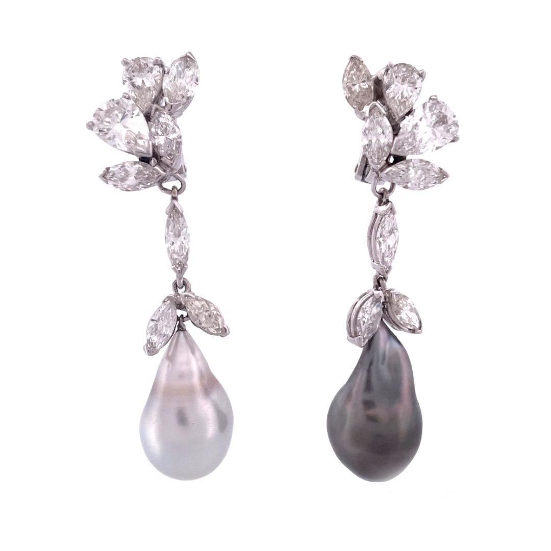 Mixed Cut Elegant Platinum Diamond Dangle Earrings For Sale
