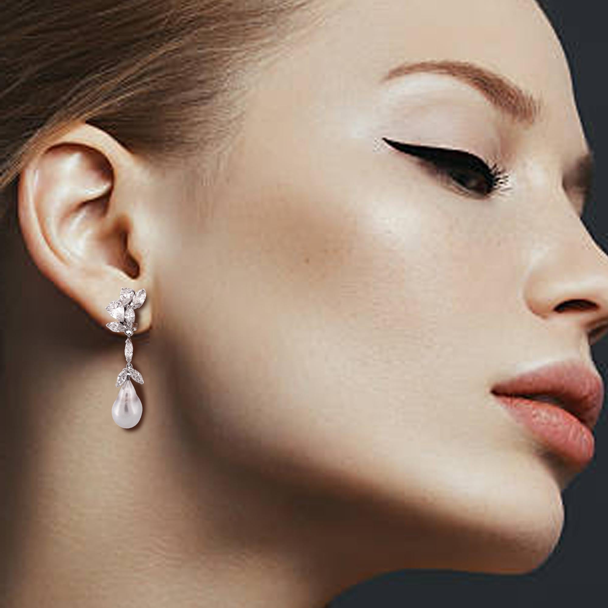 Elegante Platin-Diamant-Baumel-Ohrringe im Zustand „Neu“ im Angebot in New York, NY