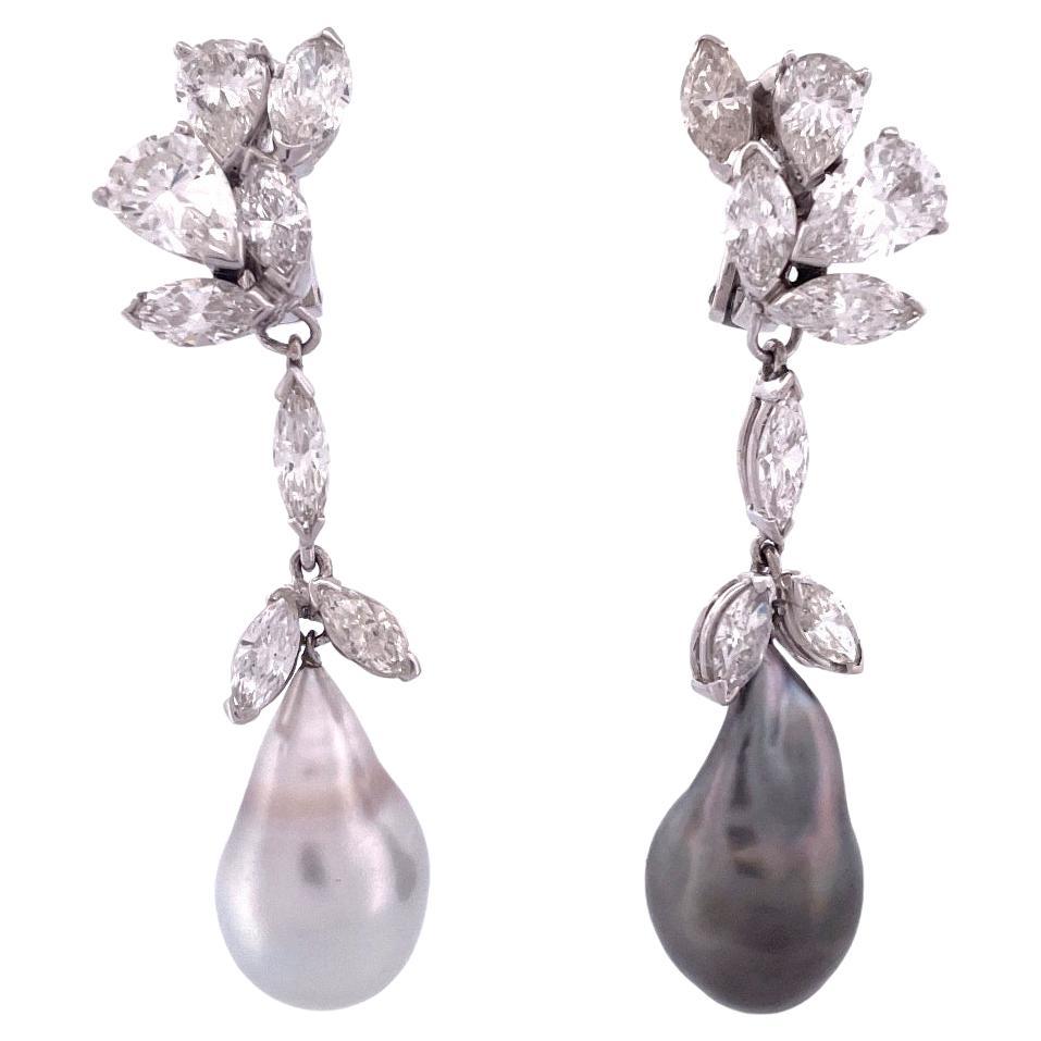 Elegante Platin-Diamant-Baumel-Ohrringe im Angebot